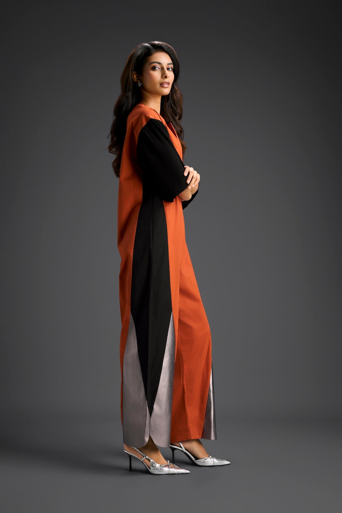 Rust & Metallic Colorblock Jumpsuit