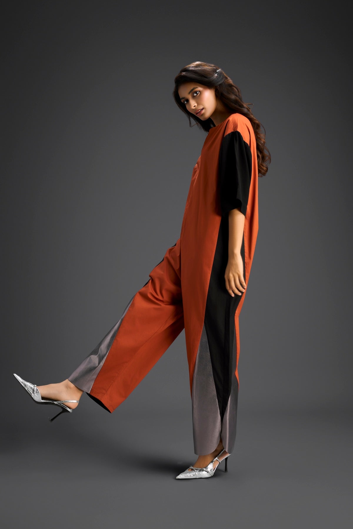 Rust & Metallic Colorblock Jumpsuit