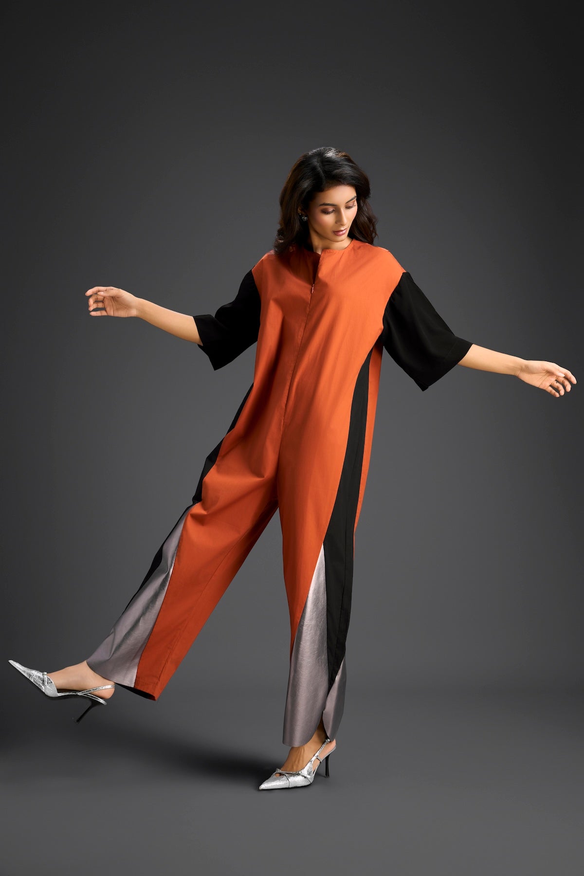 Rust & Metallic Colorblock Jumpsuit