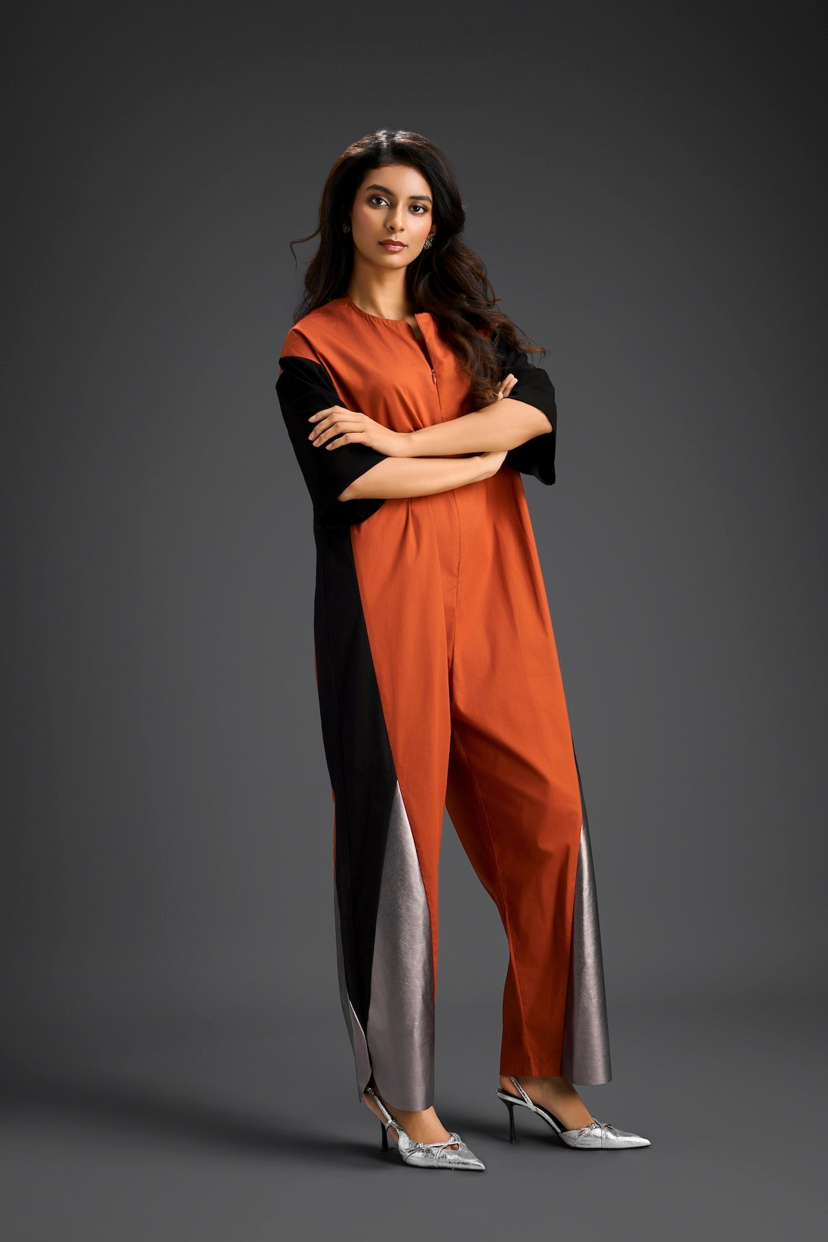 Rust & Metallic Colorblock Jumpsuit