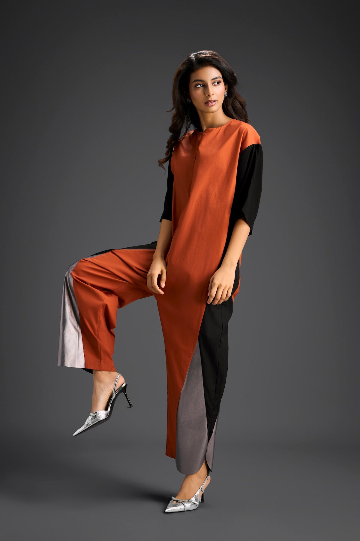 Rust & Metallic Colorblock Jumpsuit
