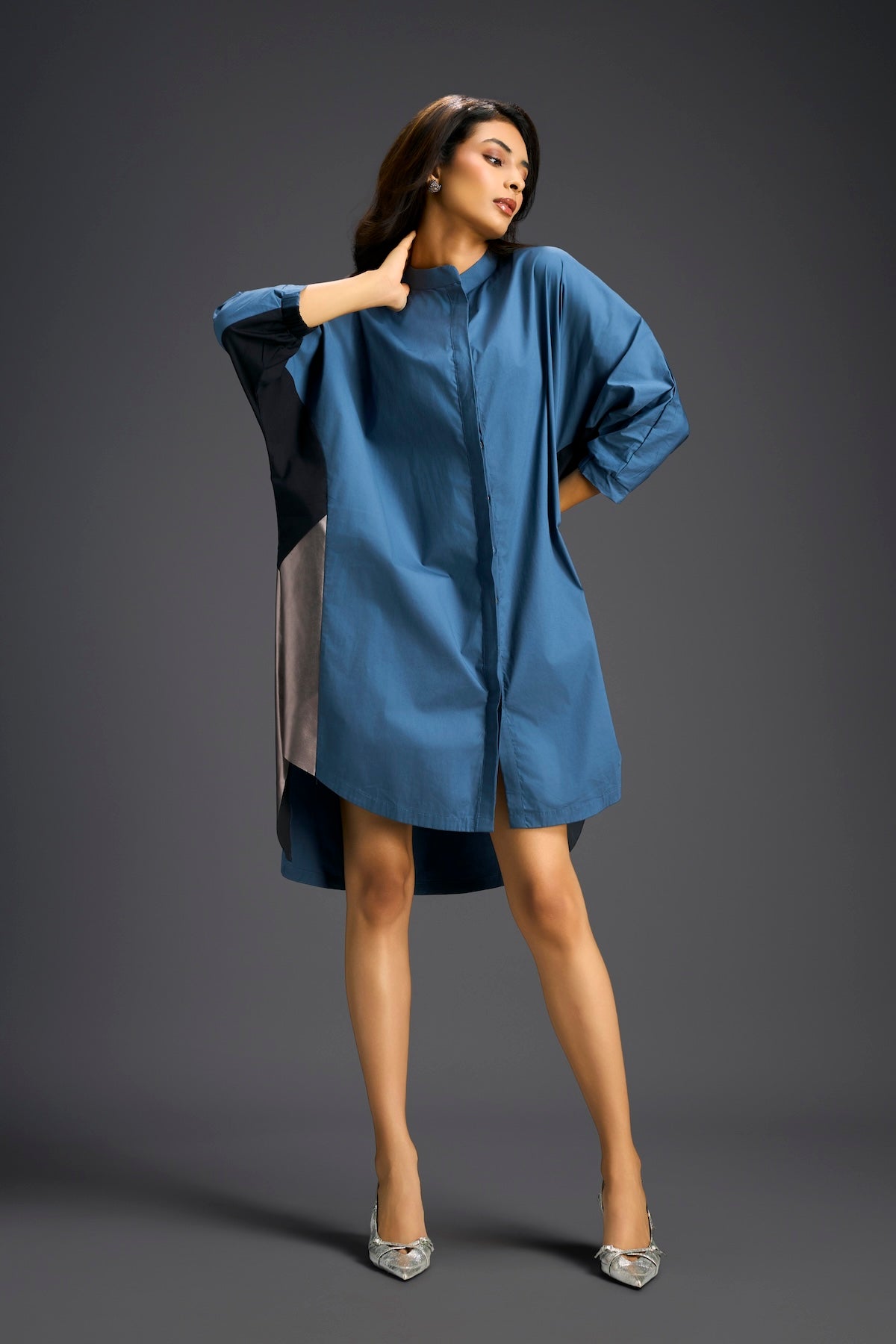 Blue Oversized Panel Shirt Dress