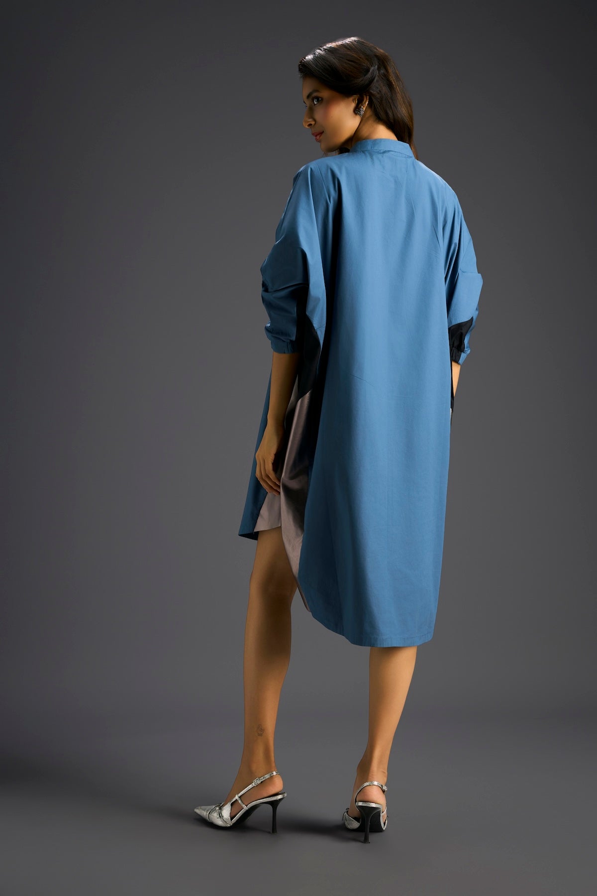 Blue Oversized Panel Shirt Dress