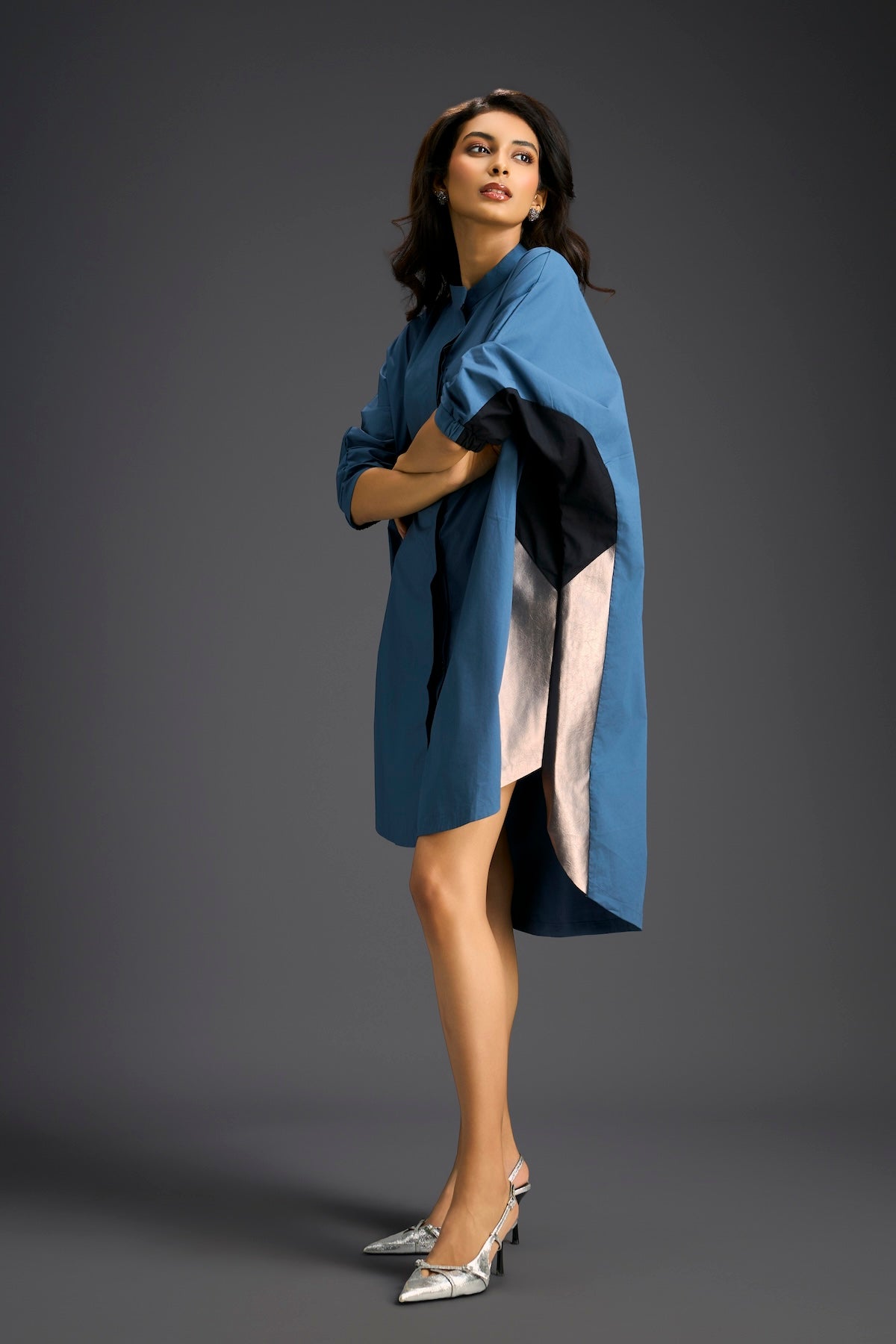Blue Oversized Panel Shirt Dress