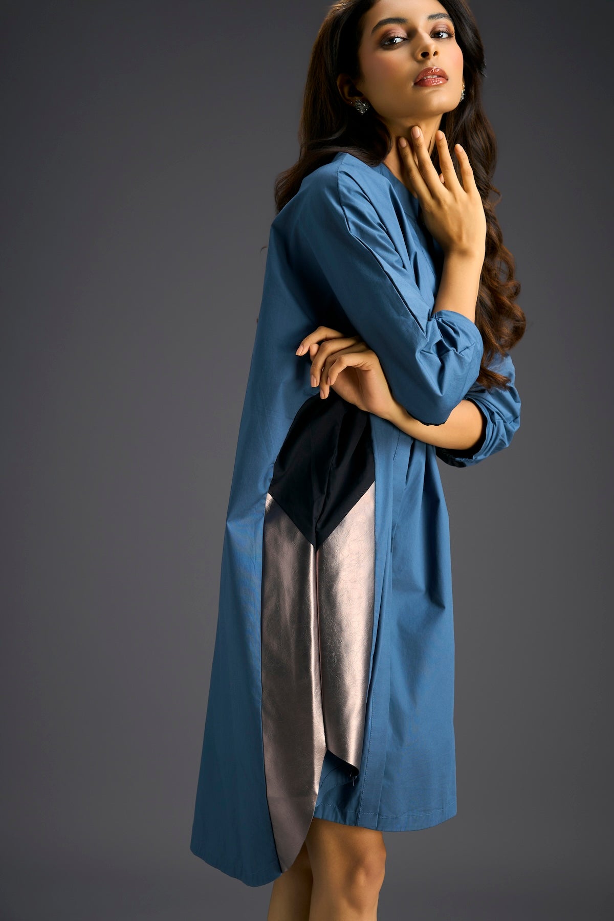 Blue Oversized Panel Shirt Dress