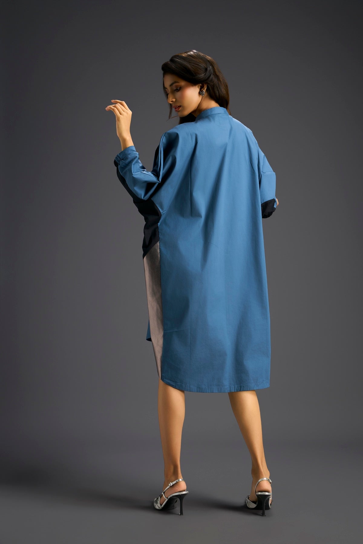 Blue Oversized Panel Shirt Dress
