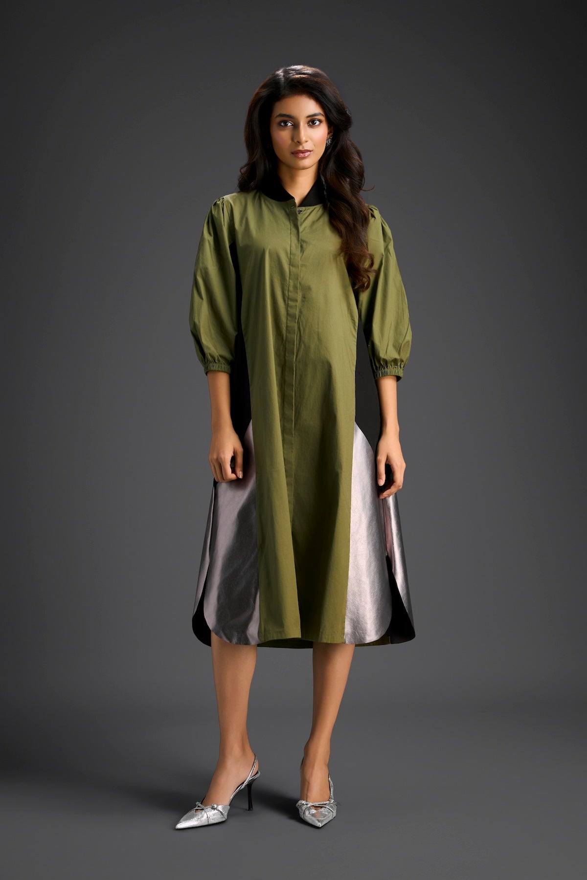 Olive Panel Shirt Dress