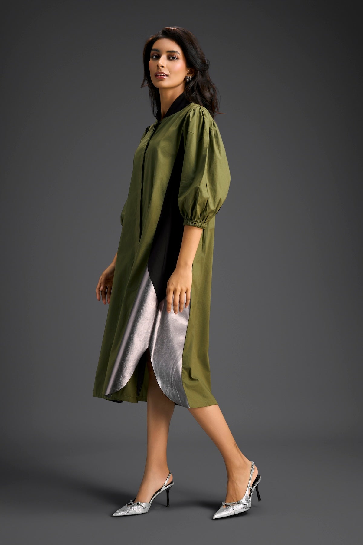 Olive Panel Shirt Dress