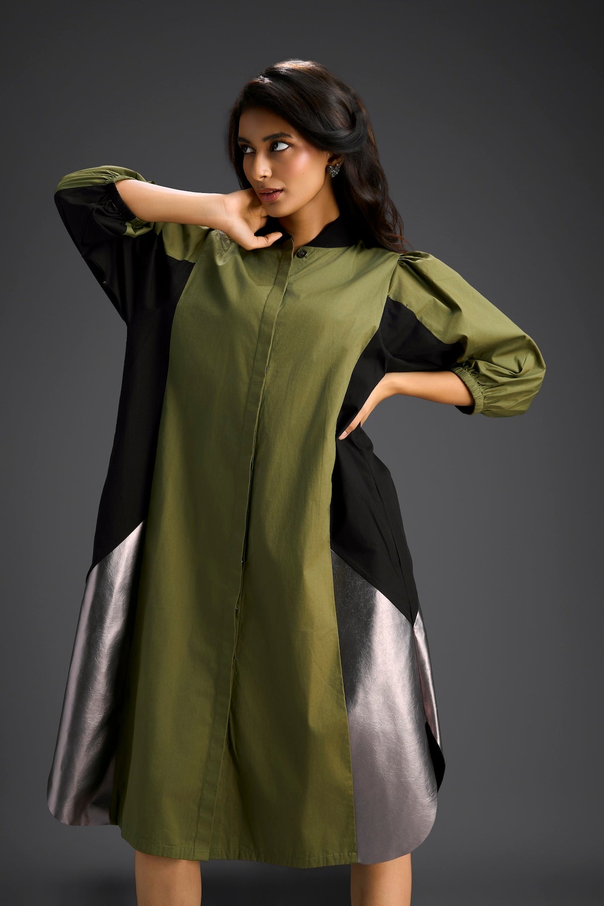 Olive Panel Shirt Dress