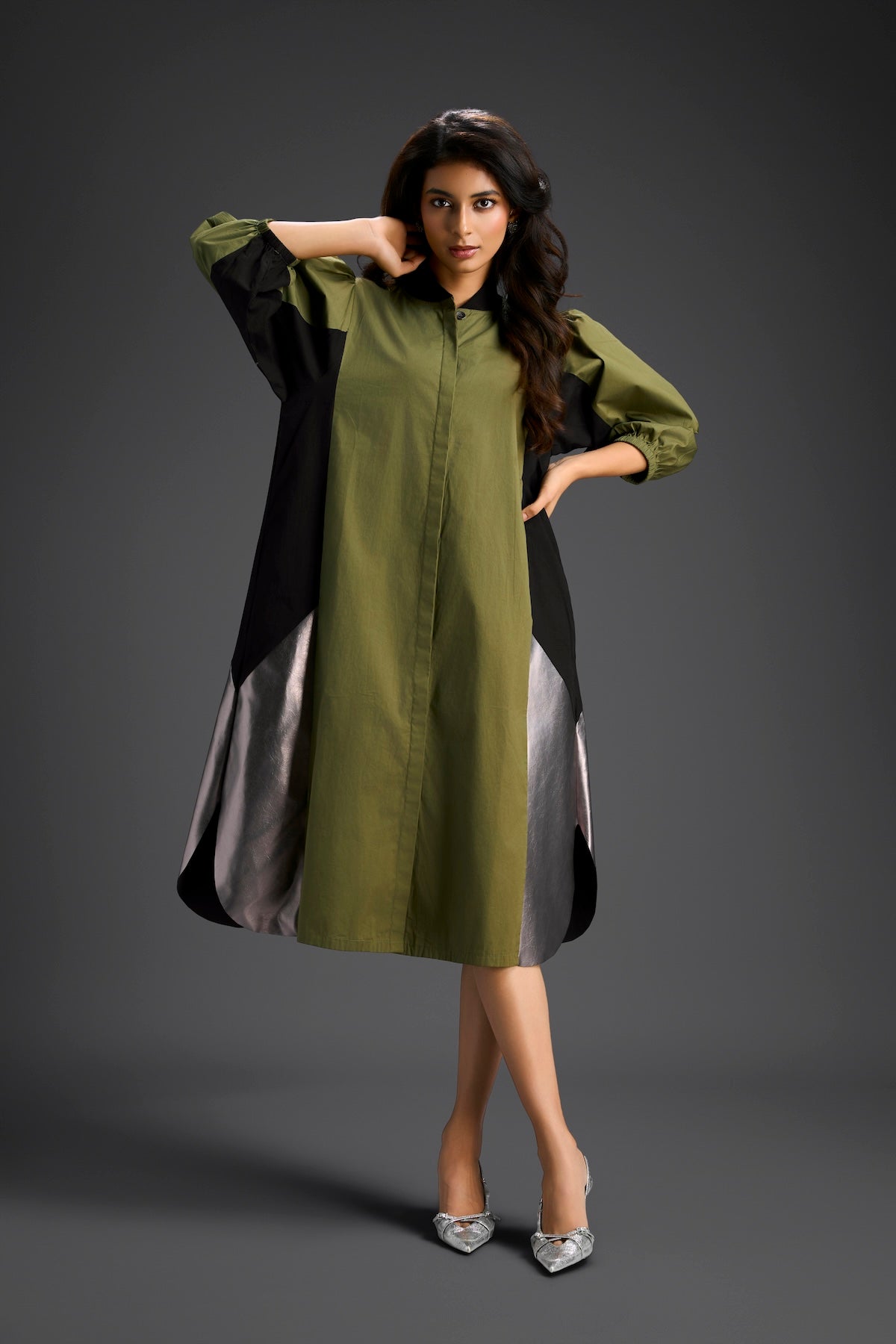Olive Panel Shirt Dress