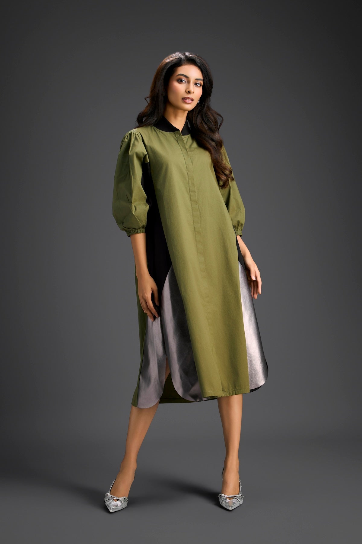 Olive Panel Shirt Dress