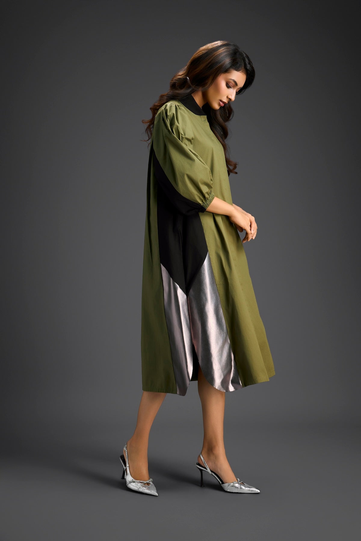 Olive Panel Shirt Dress