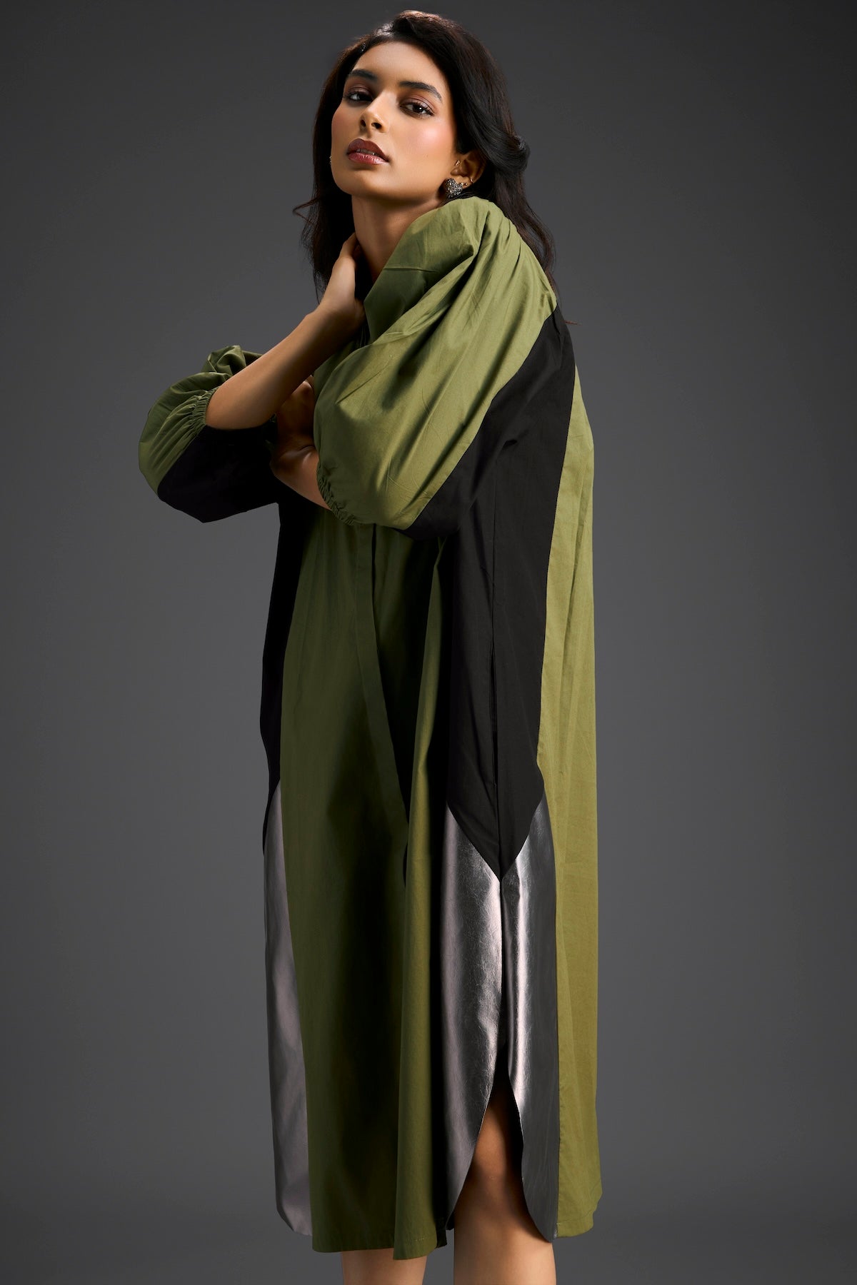 Olive Panel Shirt Dress