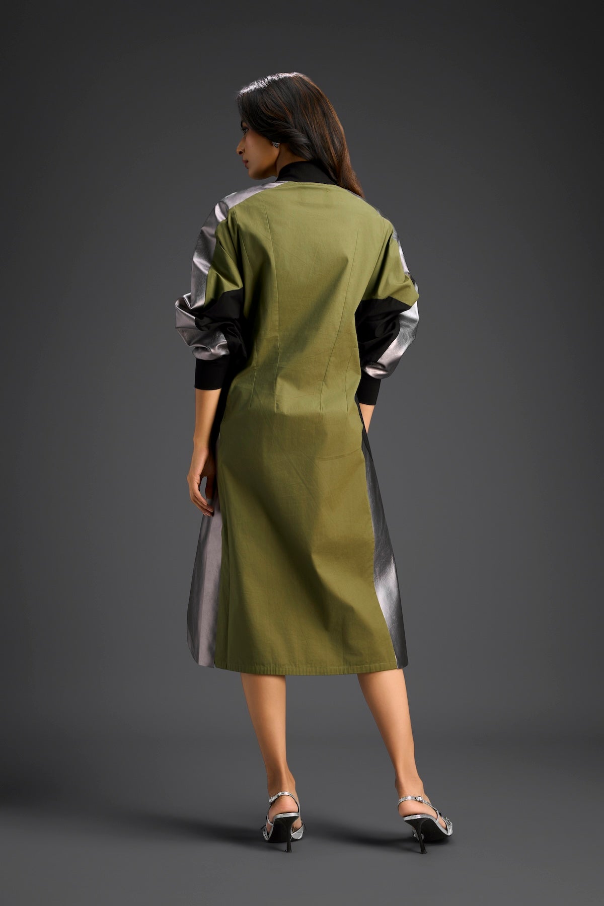 Olive Balloon Sleeve Midi Dress