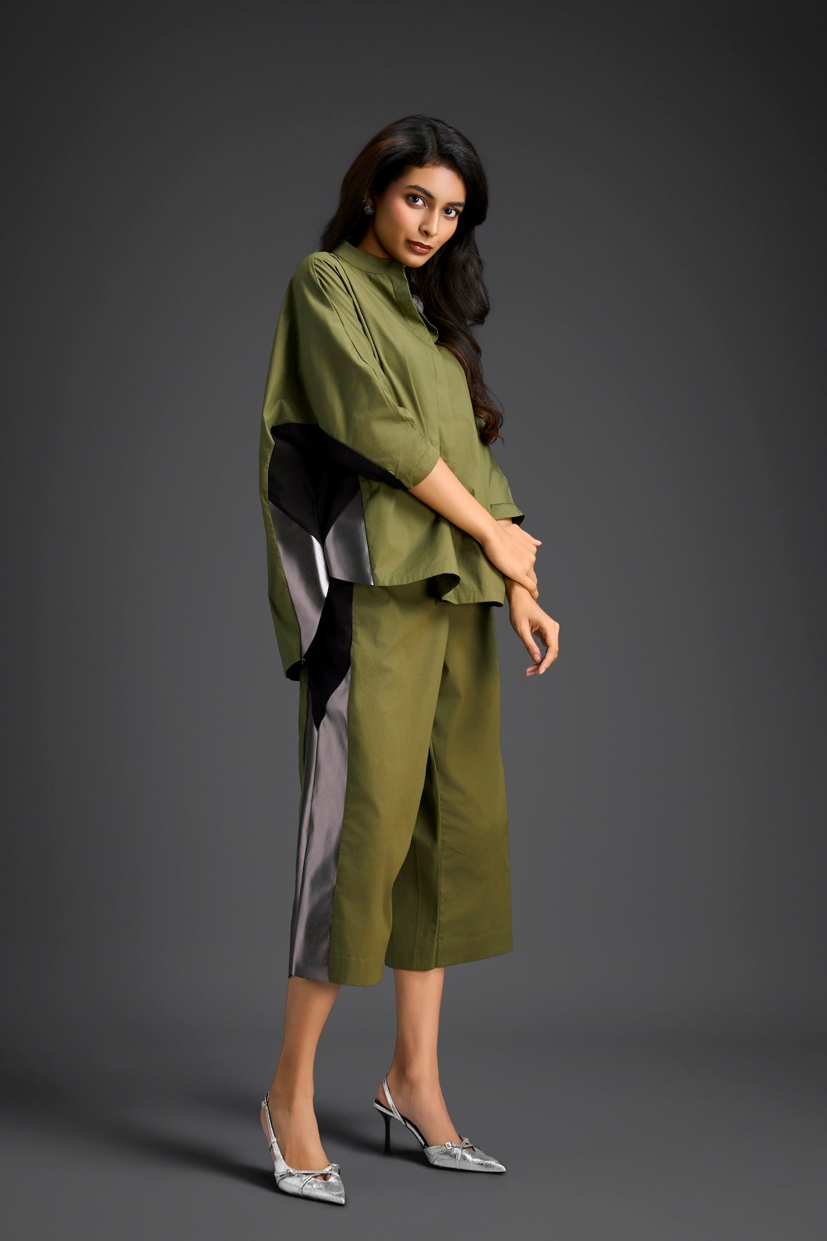 Olive Metallic Panel Co-ord Set