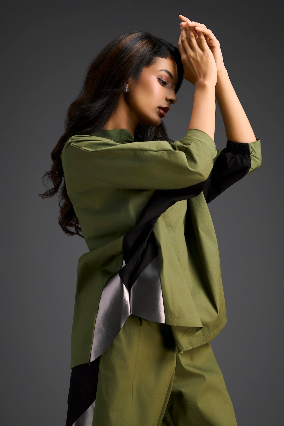 Olive Metallic Panel Co-ord Set