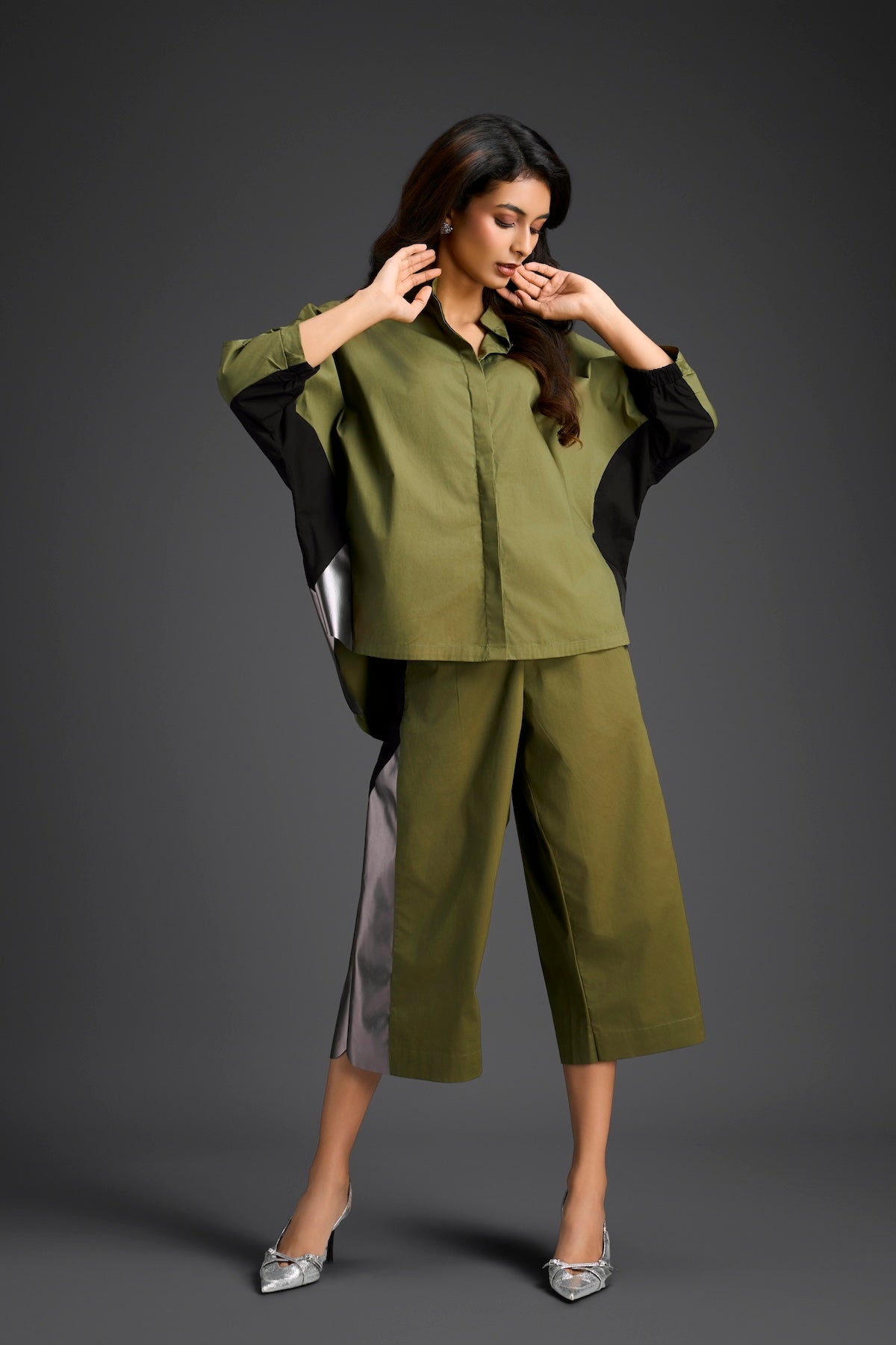 Olive Metallic Panel Co-ord Set