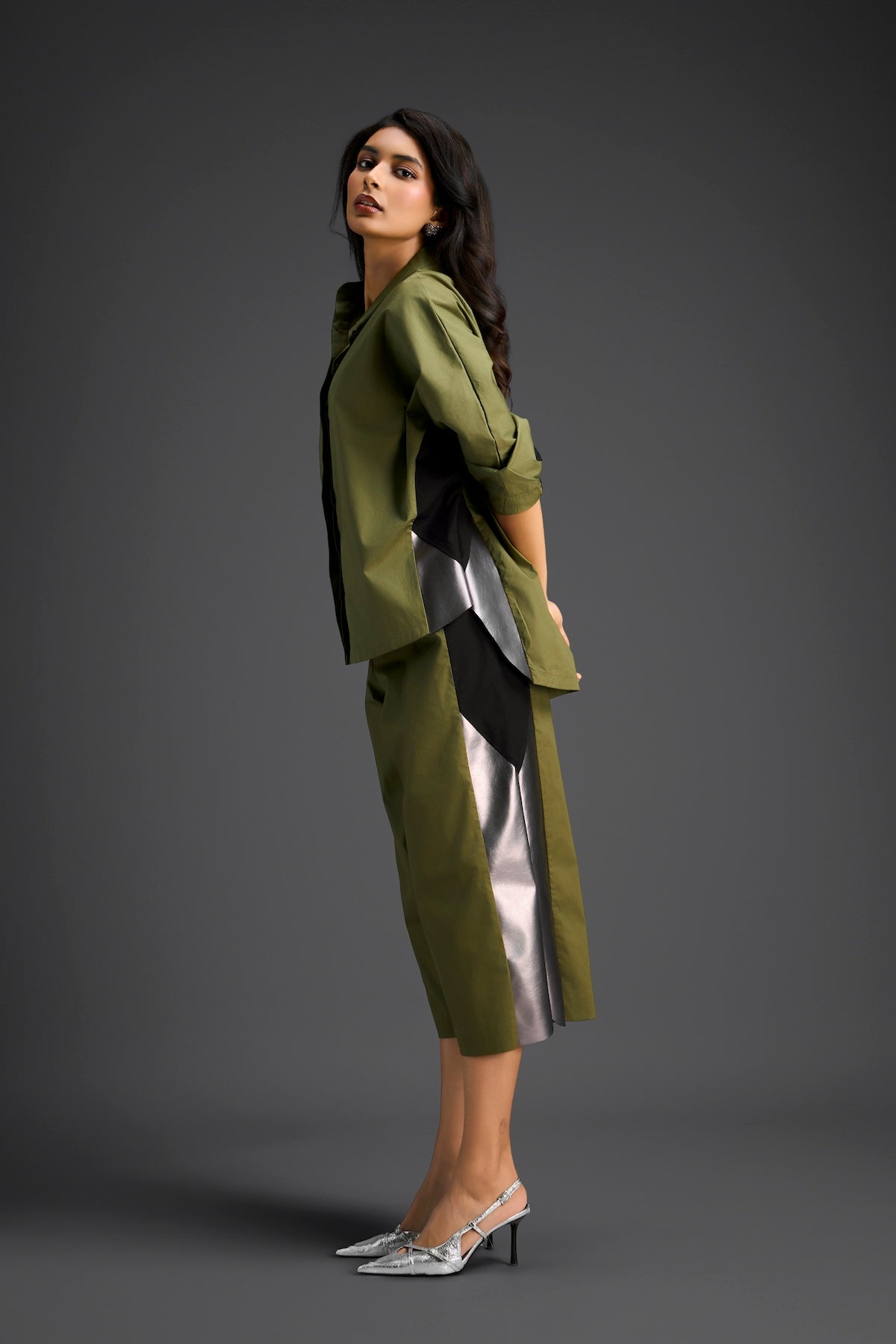 Olive Metallic Panel Co-ord Set