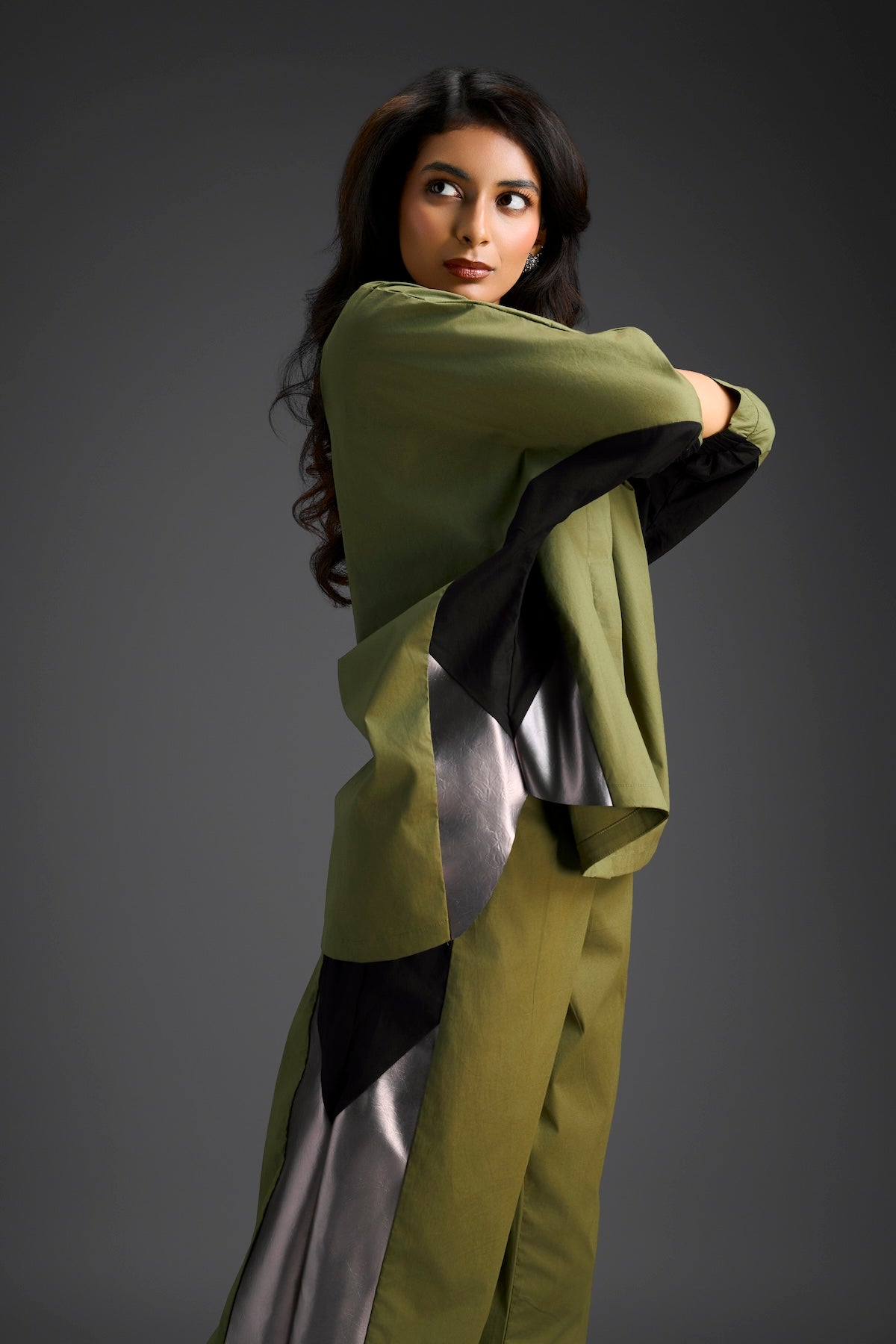 Olive Metallic Panel Co-ord Set