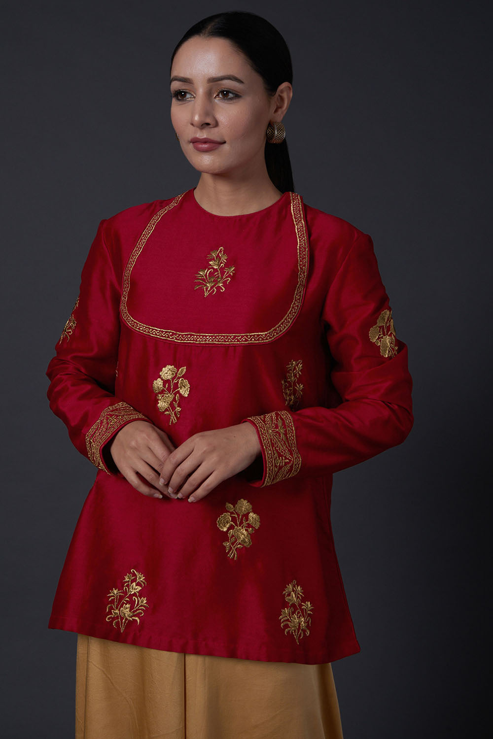 Red Zari Embroidered Tunic - Auraya Fashion - Rohit Bal - #tag1# - #tag2# - #tag3# - #tag3#