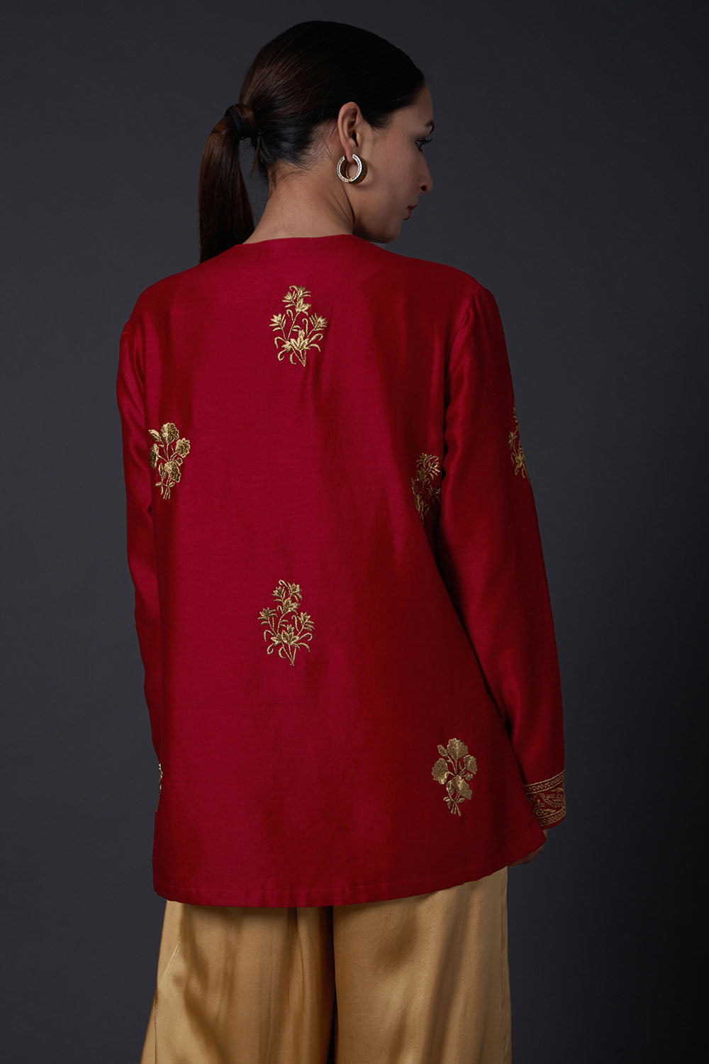 Red Zari Embroidered Tunic - Auraya Fashion -  - #tag1# - #tag2# - #tag3# - #tag3#