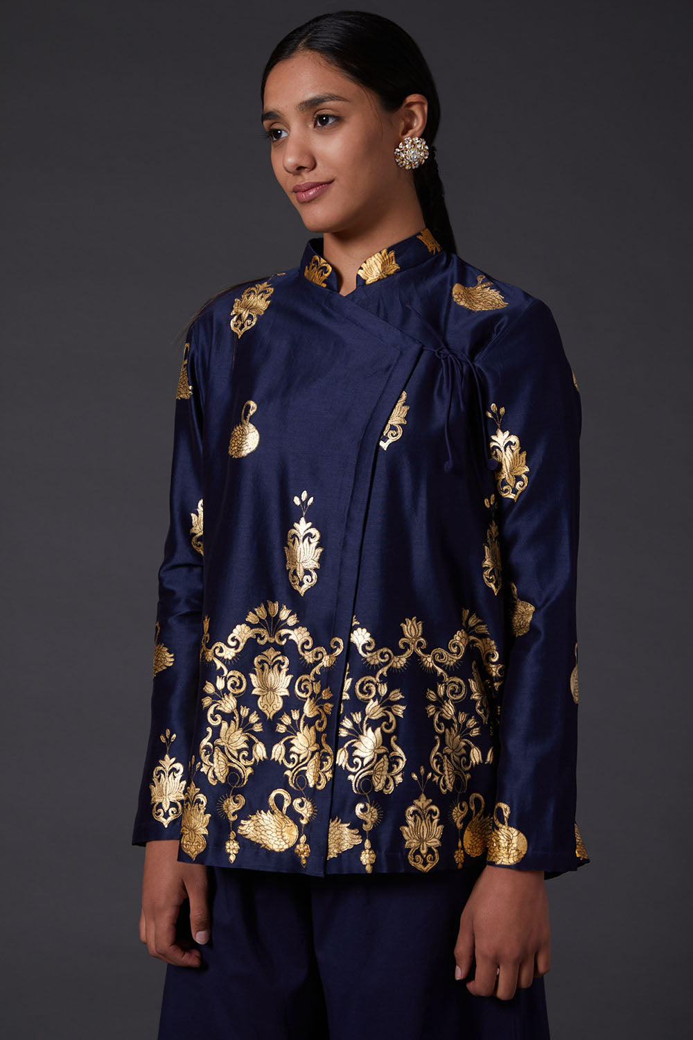 Navy Blue Block Printed Tunic - Auraya Fashion - Rohit Bal - #tag1# - #tag2# - #tag3# - #tag3#