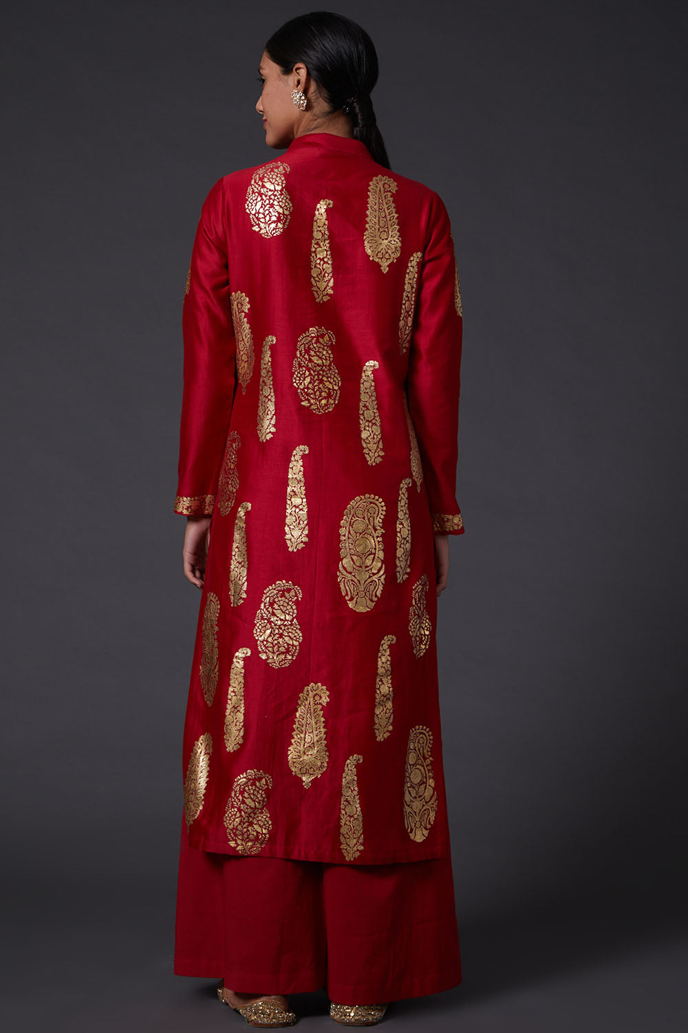 Red & Gold Block Printed Kurta With Pants - Auraya Fashion -  - #tag1# - #tag2# - #tag3# - #tag3#