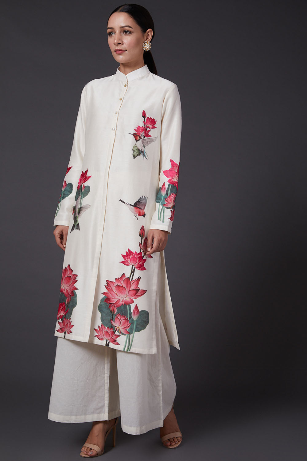 Ivory Printed & Embroidered Kurta Set - Auraya Fashion - Rohit Bal - #tag1# - #tag2# - #tag3# - #tag3#