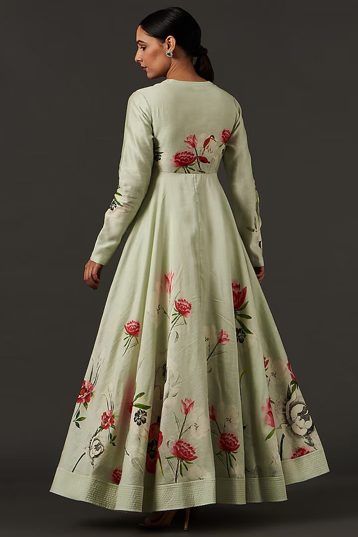 Floral Digital Printed Anarkali Sage Green