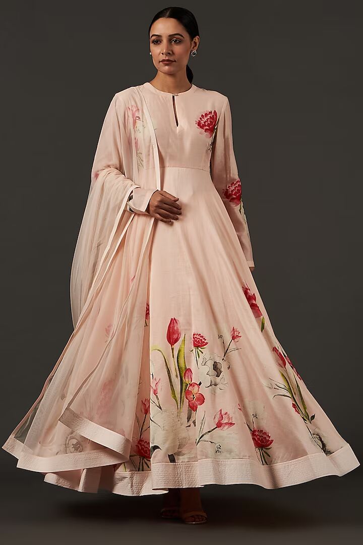 Floral Digital Printed Anarkali Pink