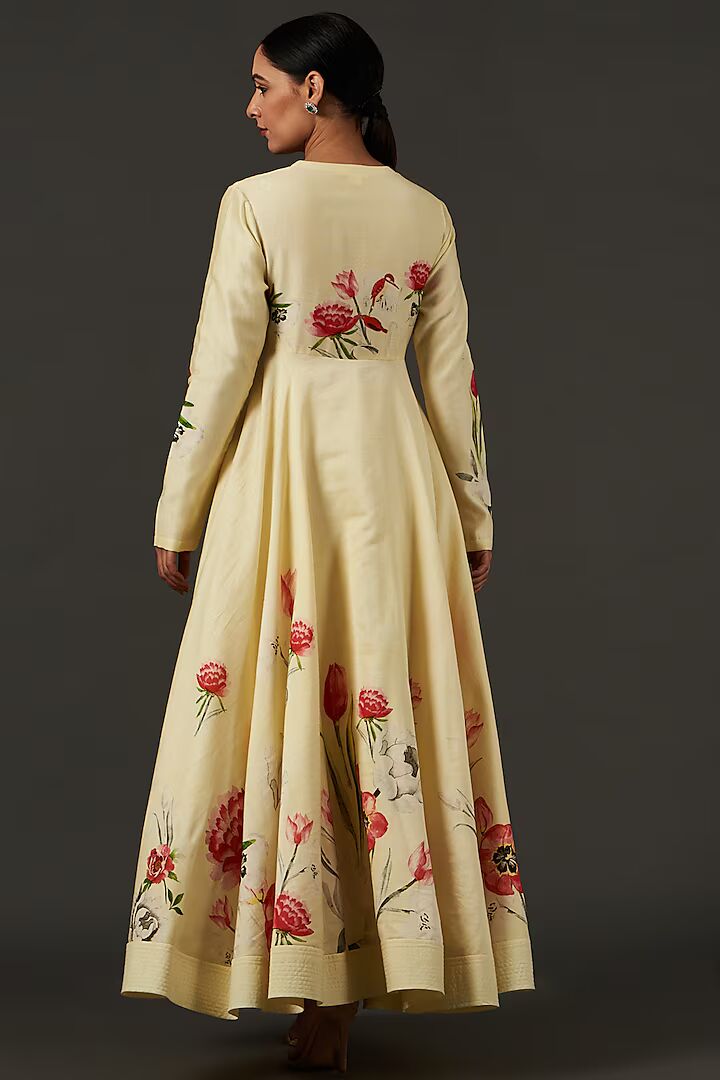 Floral Digital Printed Anarkali Lime Yellow