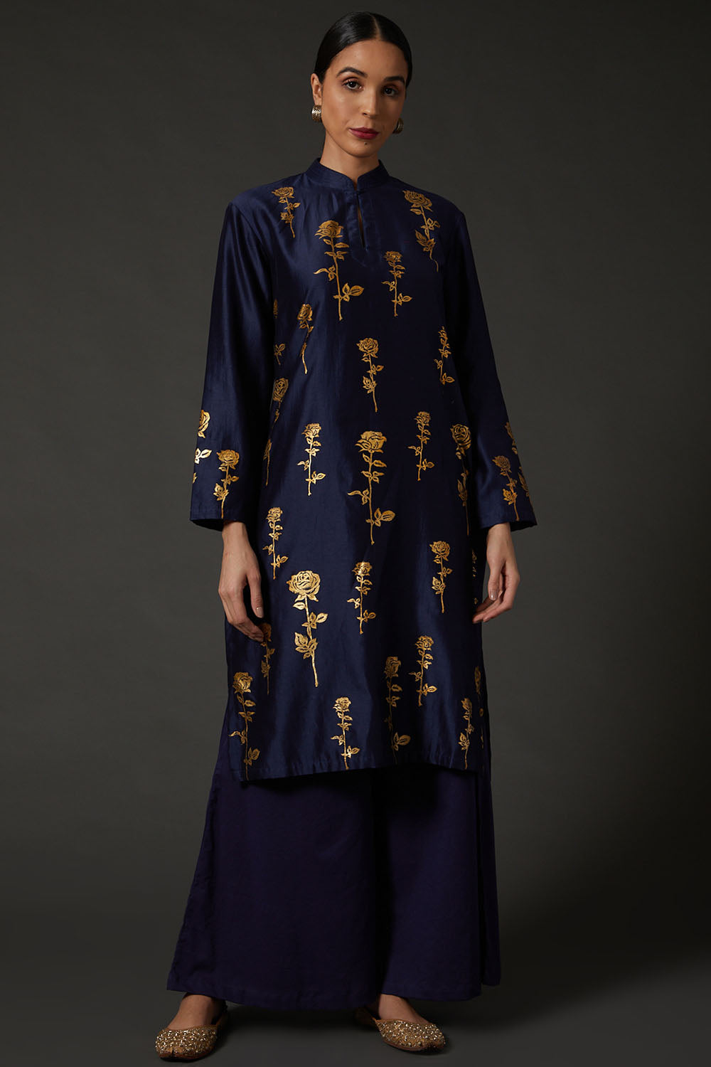 Indigo Blue Block Printed Kurta Set - Auraya Fashion - Rohit Bal - #tag1# - #tag2# - #tag3# - #tag3#