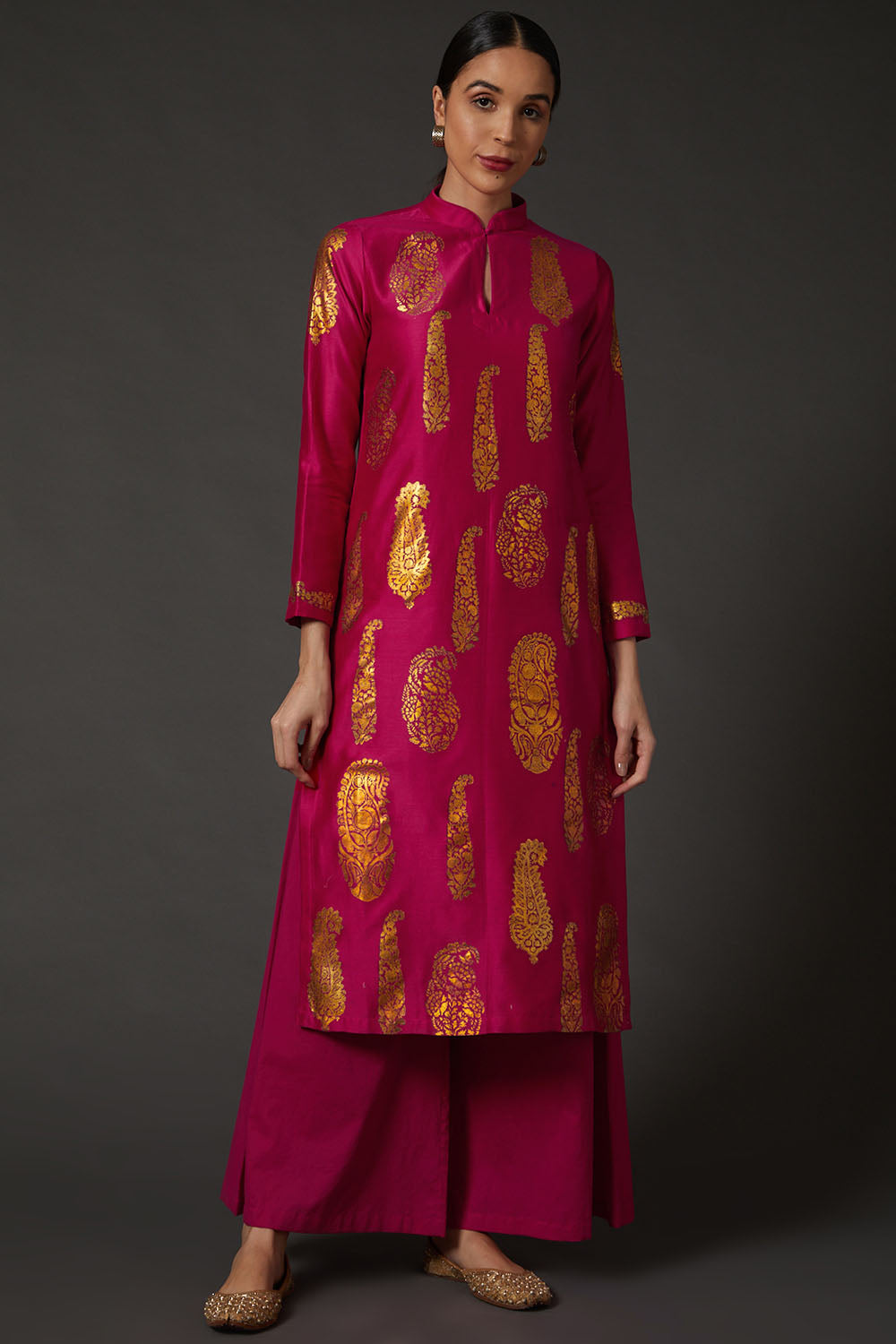 Fuchsia Block Printed Kurta Set - Auraya Fashion - Rohit Bal - #tag1# - #tag2# - #tag3# - #tag3#