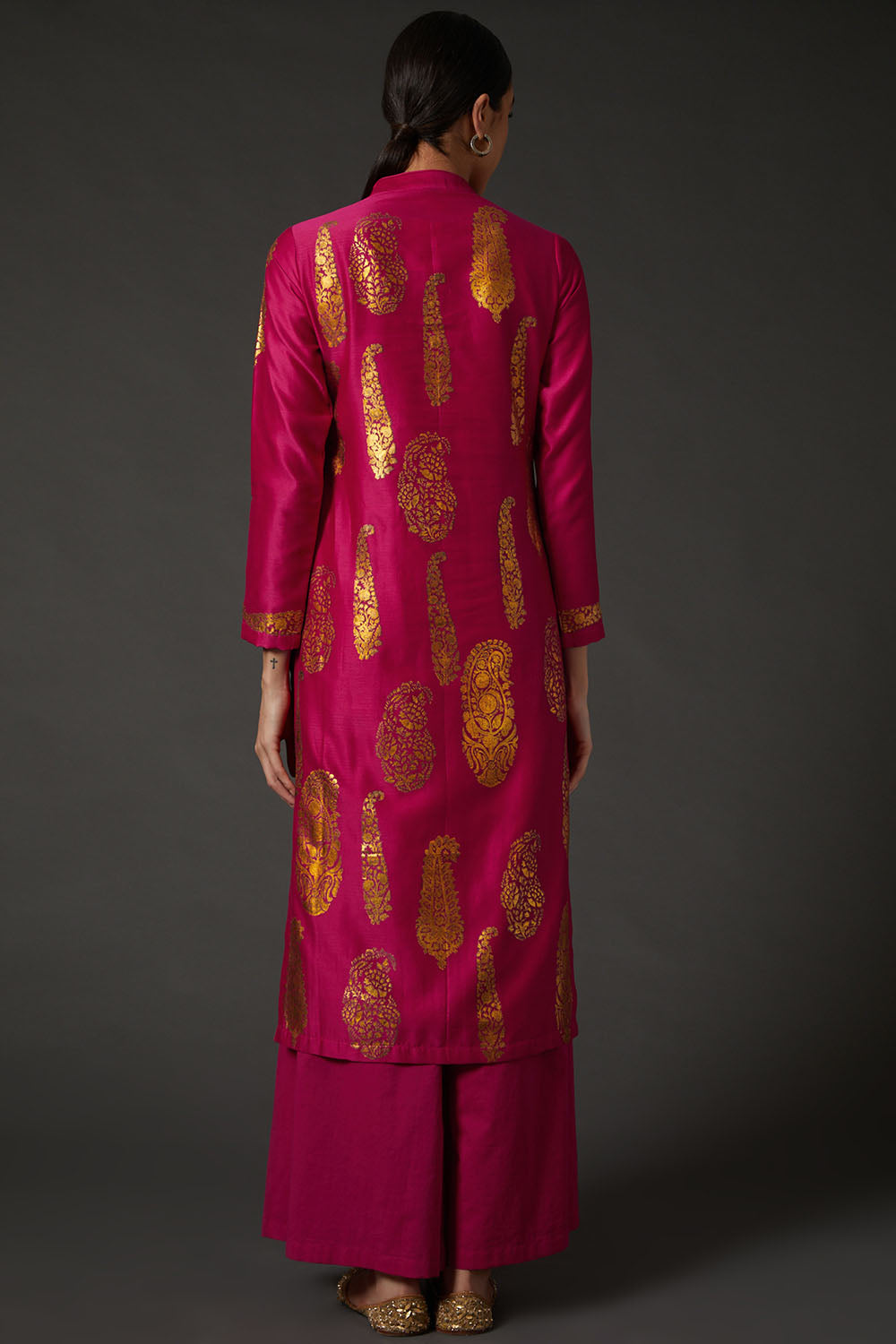 Fuchsia Block Printed Kurta Set - Auraya Fashion -  - #tag1# - #tag2# - #tag3# - #tag3#