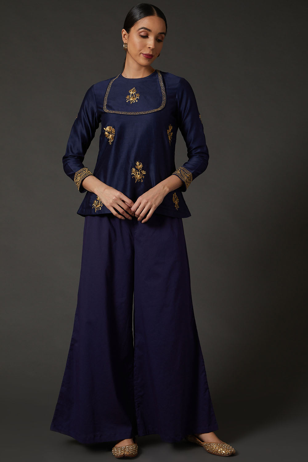 Indigo Blue Embroidered Tunic - Auraya Fashion - Rohit Bal - #tag1# - #tag2# - #tag3# - #tag3#