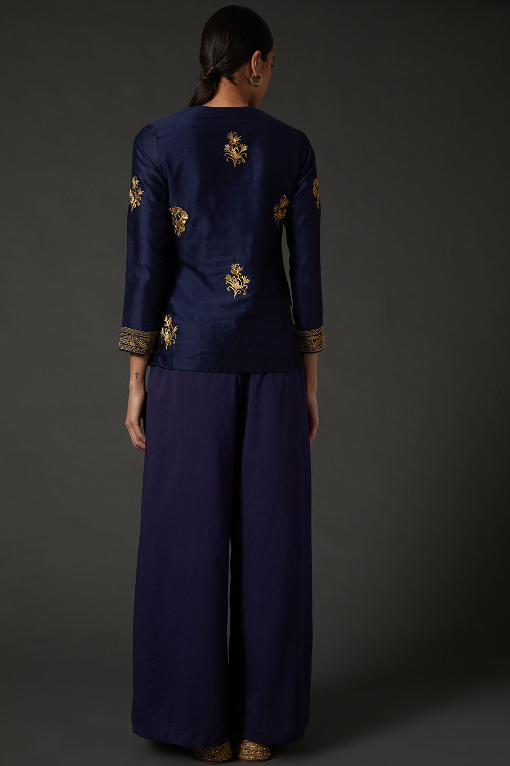 Indigo Blue Embroidered Tunic - Auraya Fashion -  - #tag1# - #tag2# - #tag3# - #tag3#