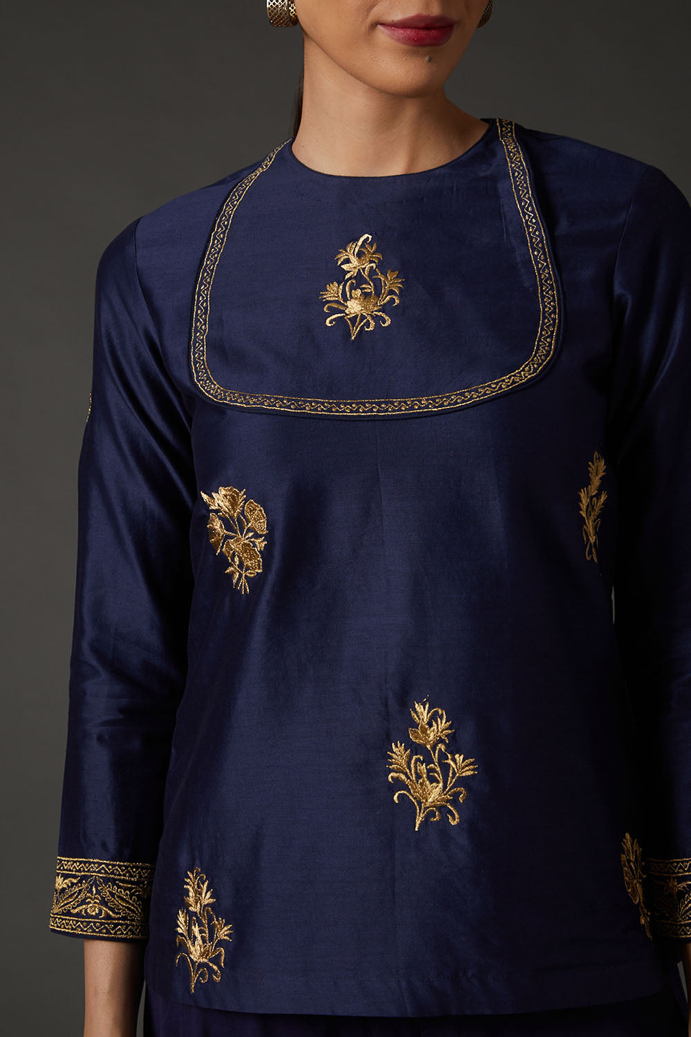 Indigo Blue Embroidered Tunic - Auraya Fashion -  - #tag1# - #tag2# - #tag3# - #tag3#