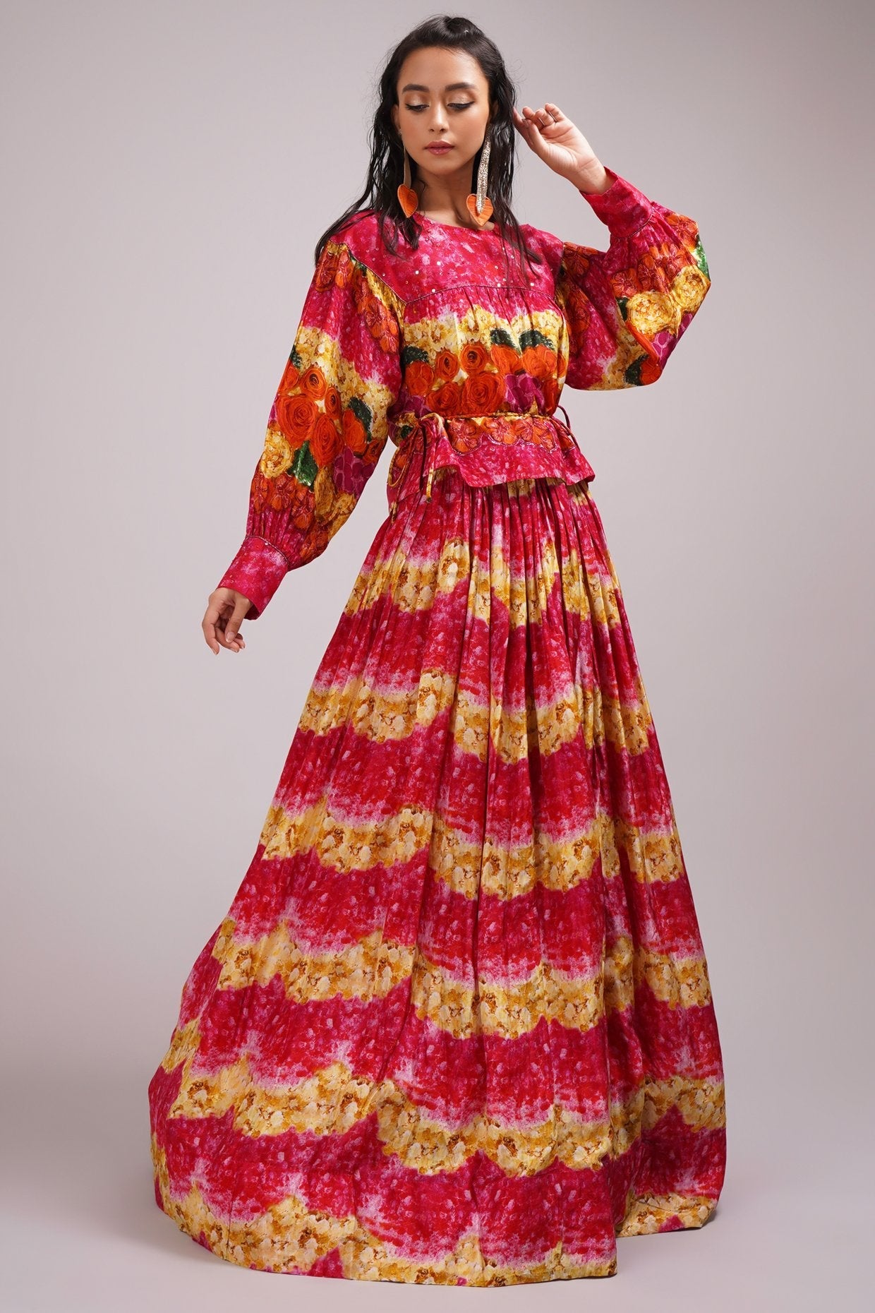 Round Neck Top And Skirt Set