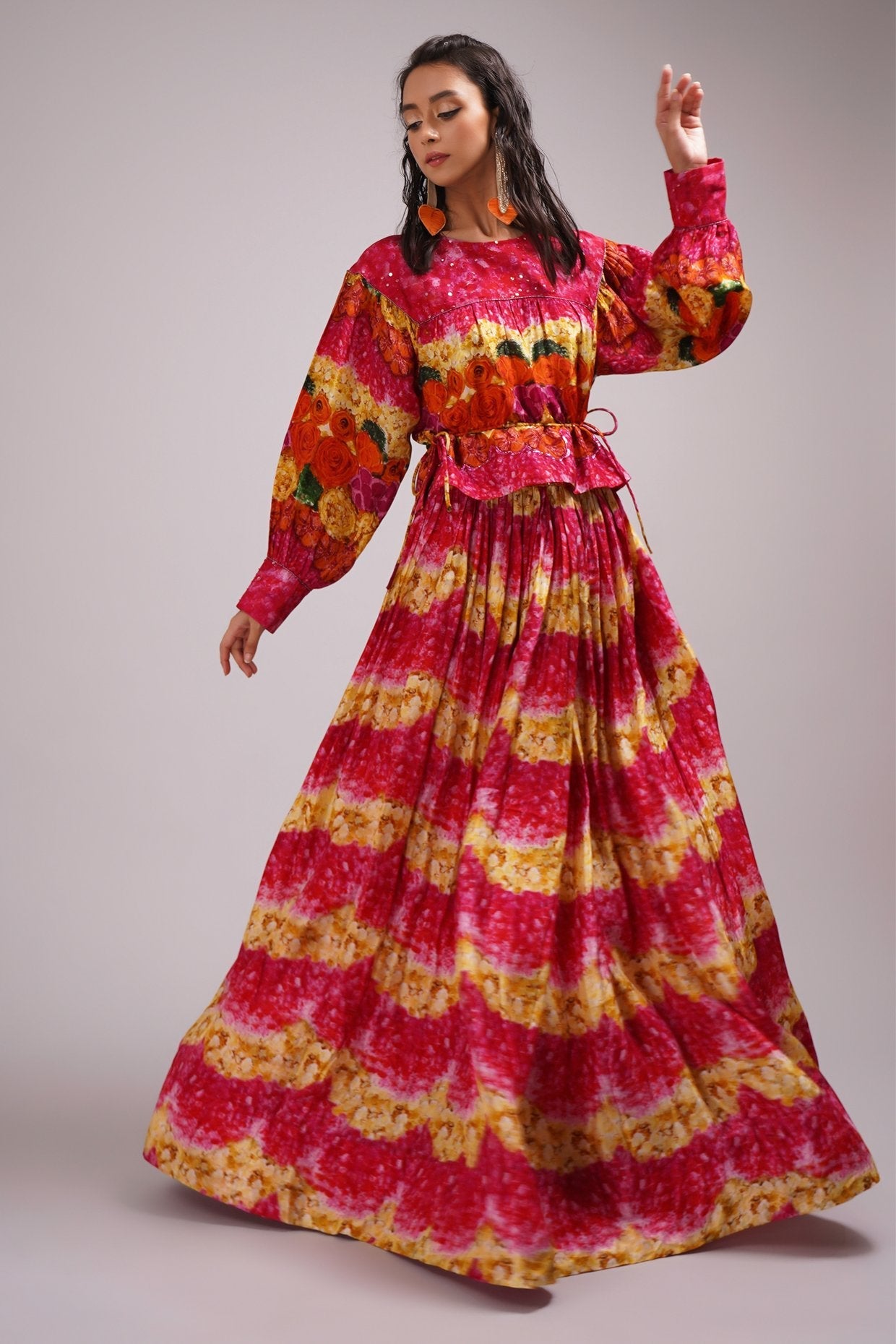 Round Neck Top And Skirt Set