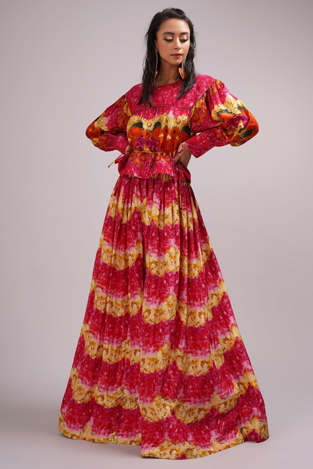 Round Neck Top And Skirt Set