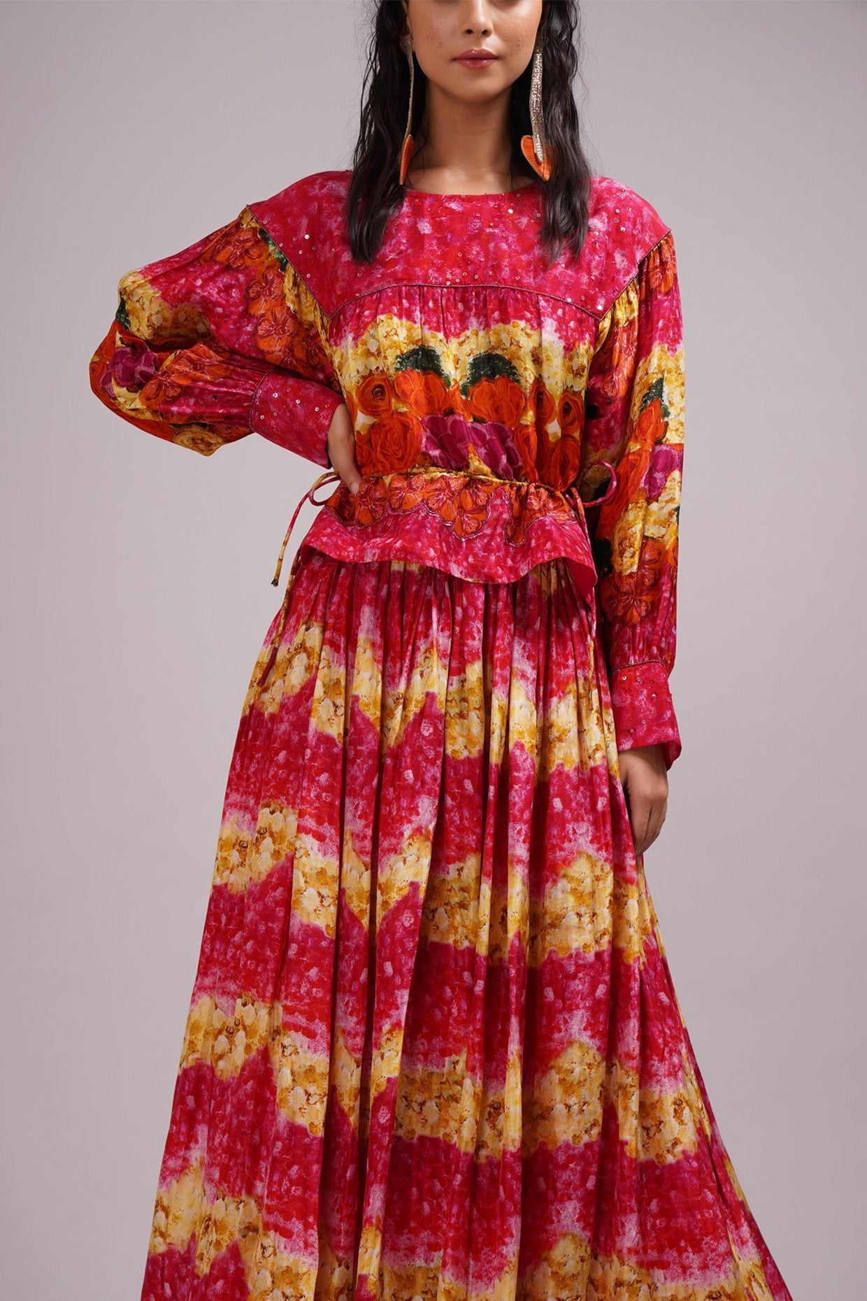 Round Neck Top And Skirt Set