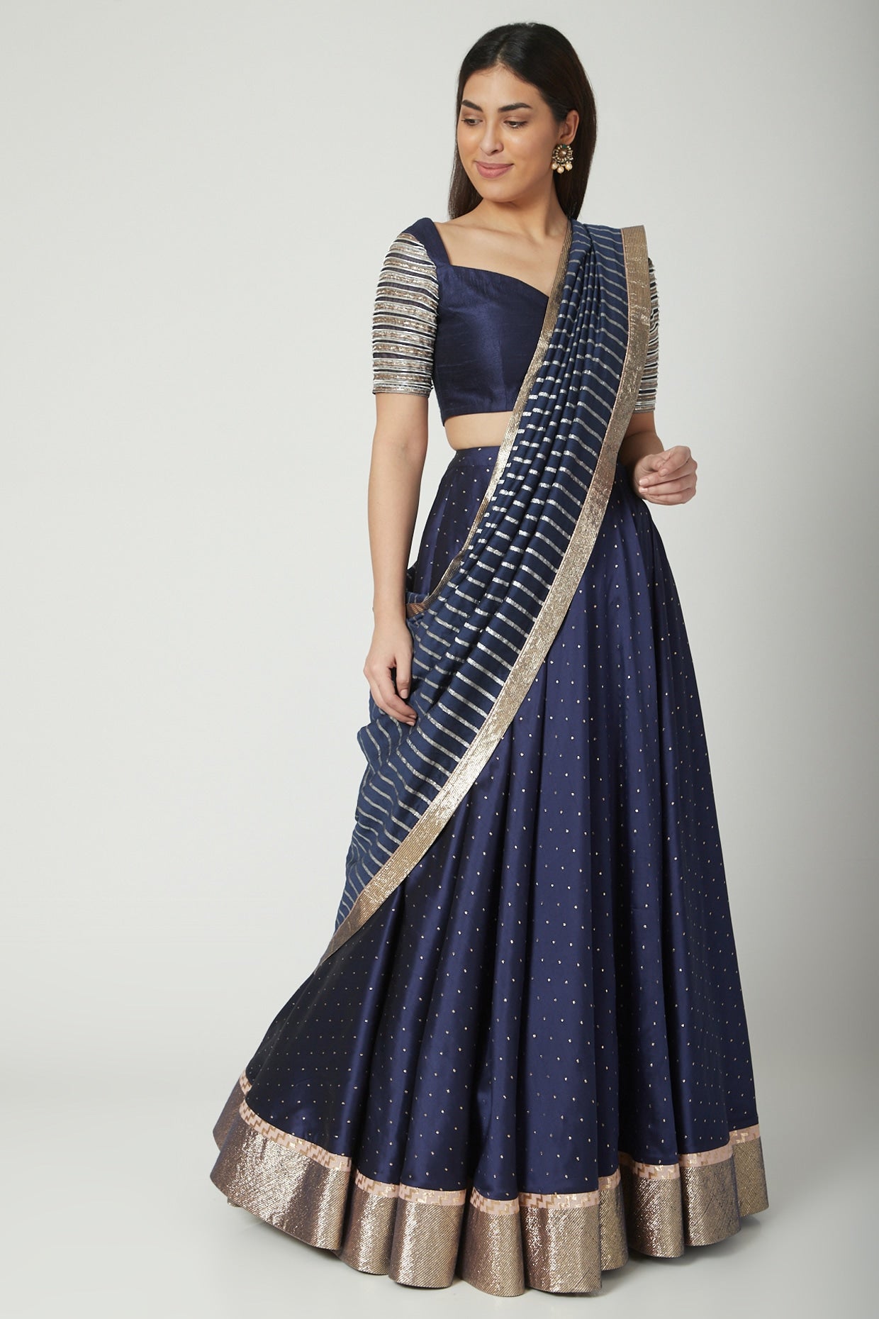 Cobalt Blue Embroidered Lehenga Set