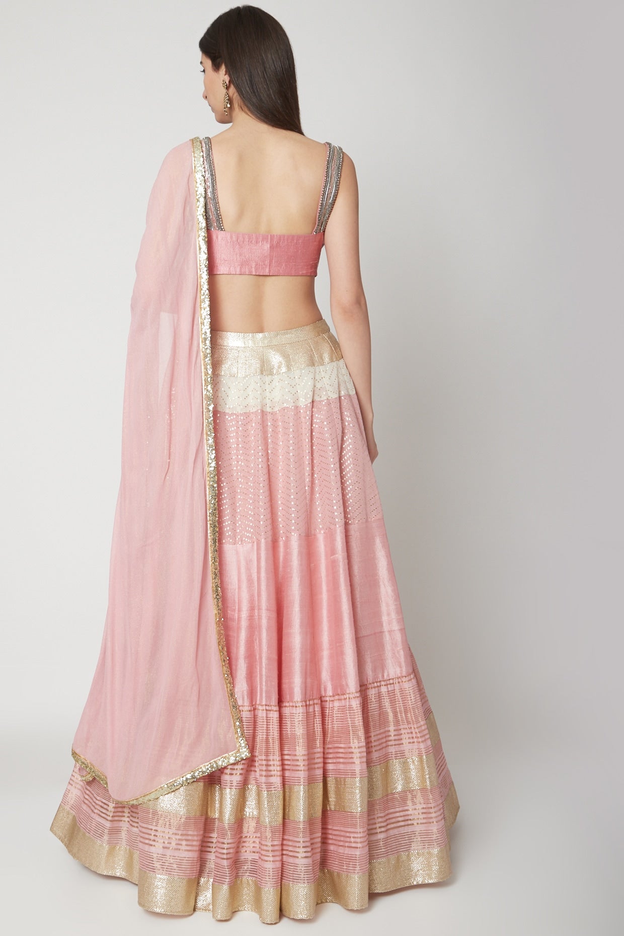 Rose Quartz Pink Tiered Lehenga Set