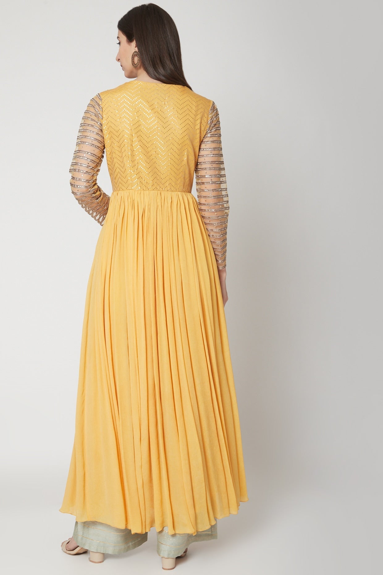 Yellow & Powder Blue Embroidered Kurta Set