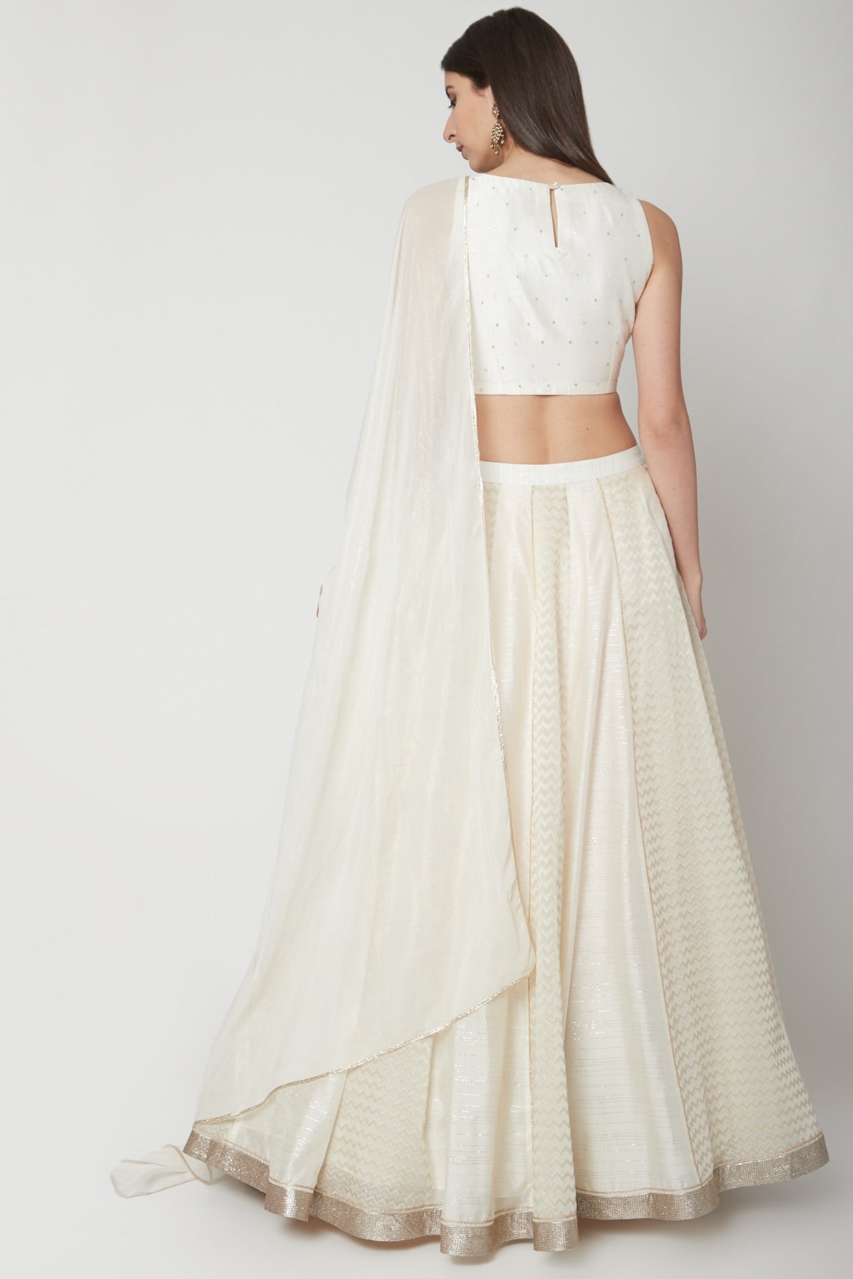 Off White Embroidered Lehenga Set