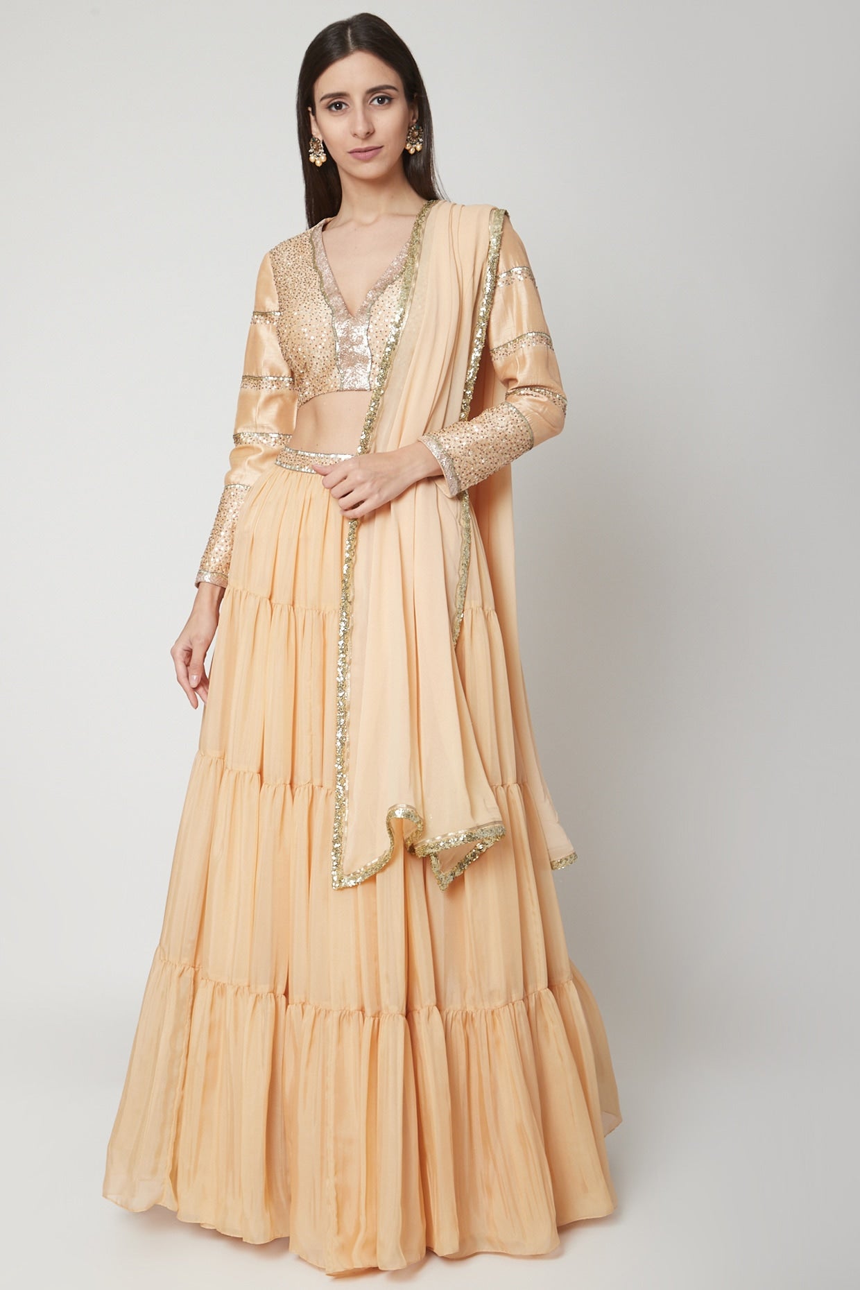 Nude Dabka Embroidered Lehenga Set