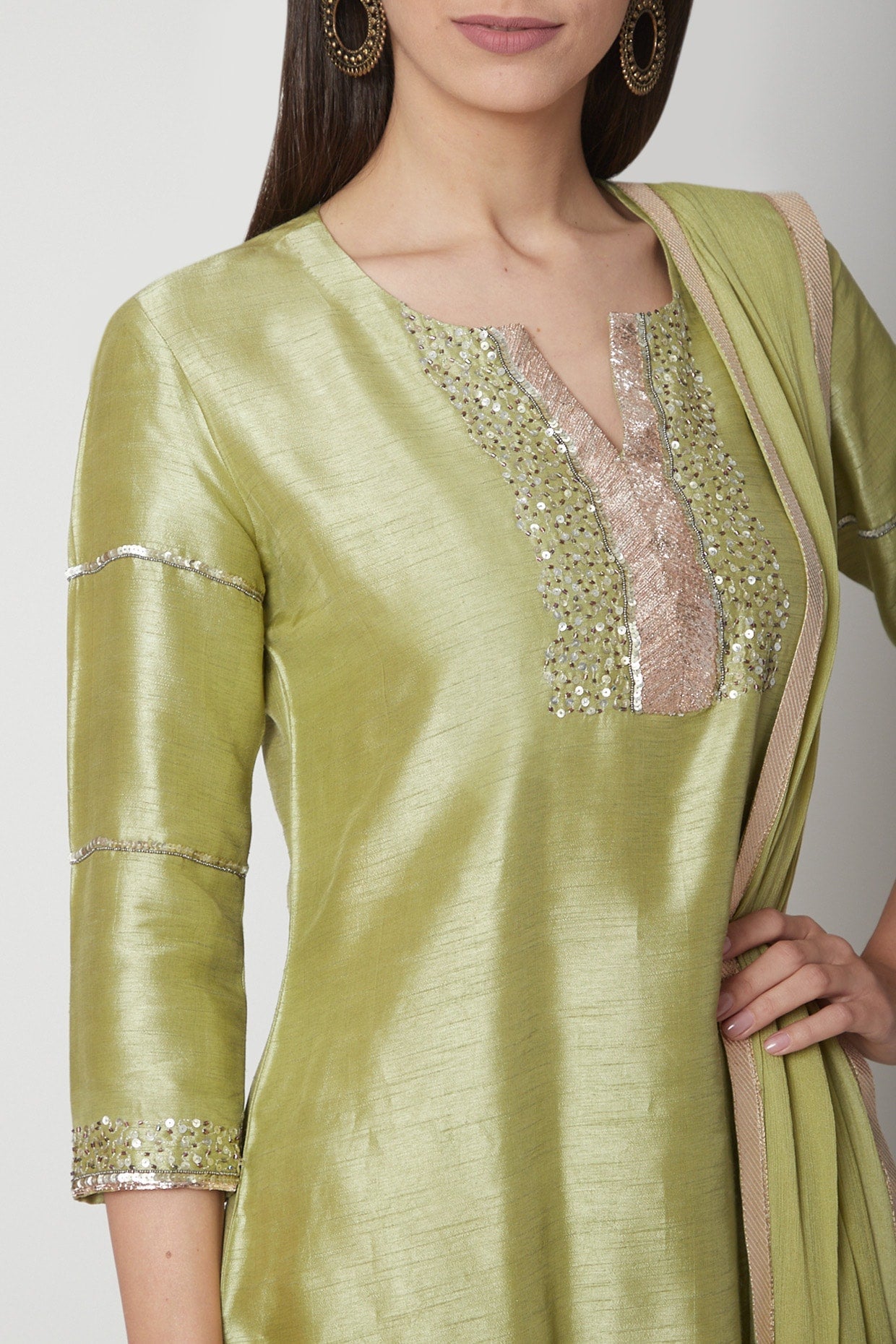 Apple Green Embroidered Sharara Set