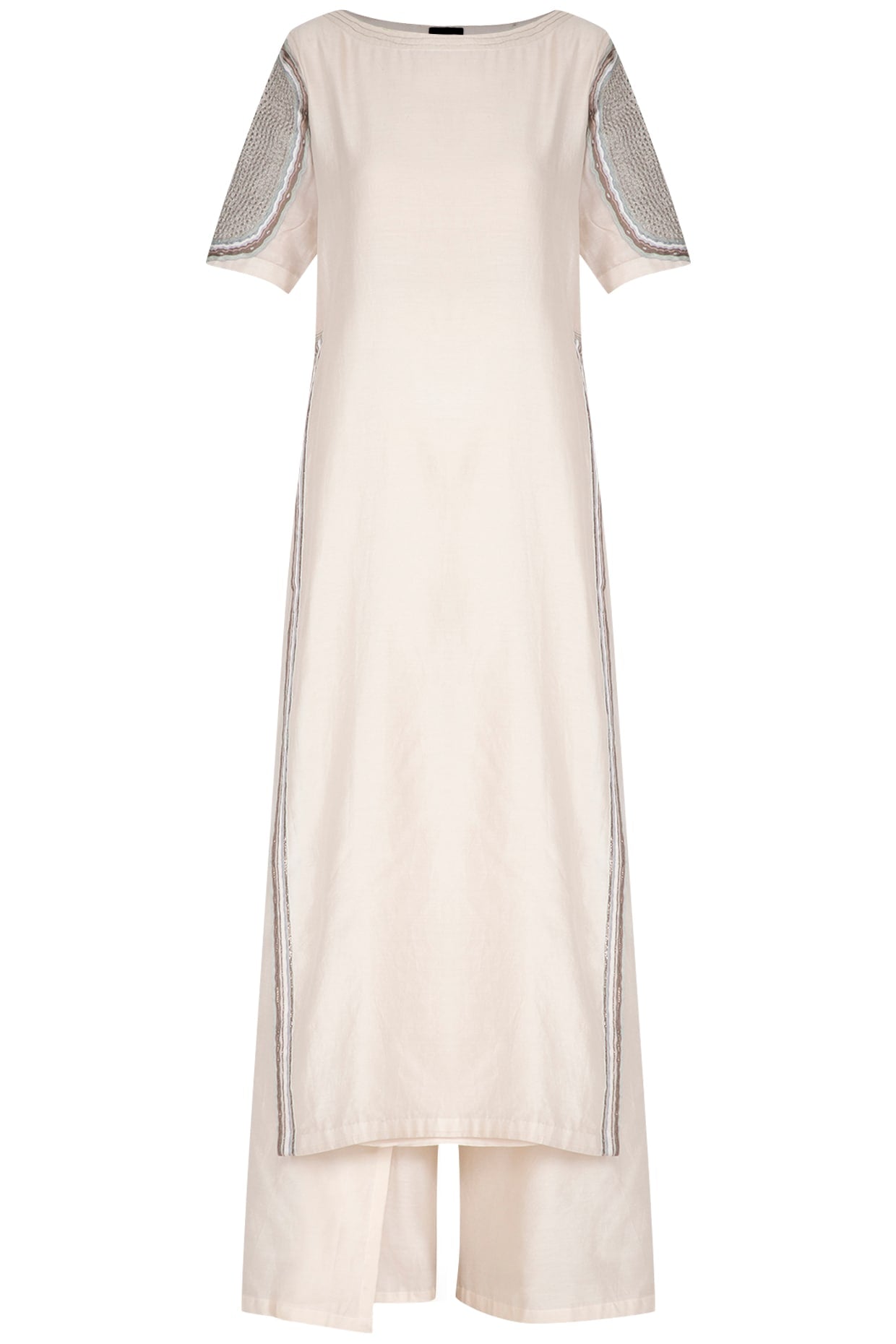 Off White Embroidered Kurta With Palazzo Pants