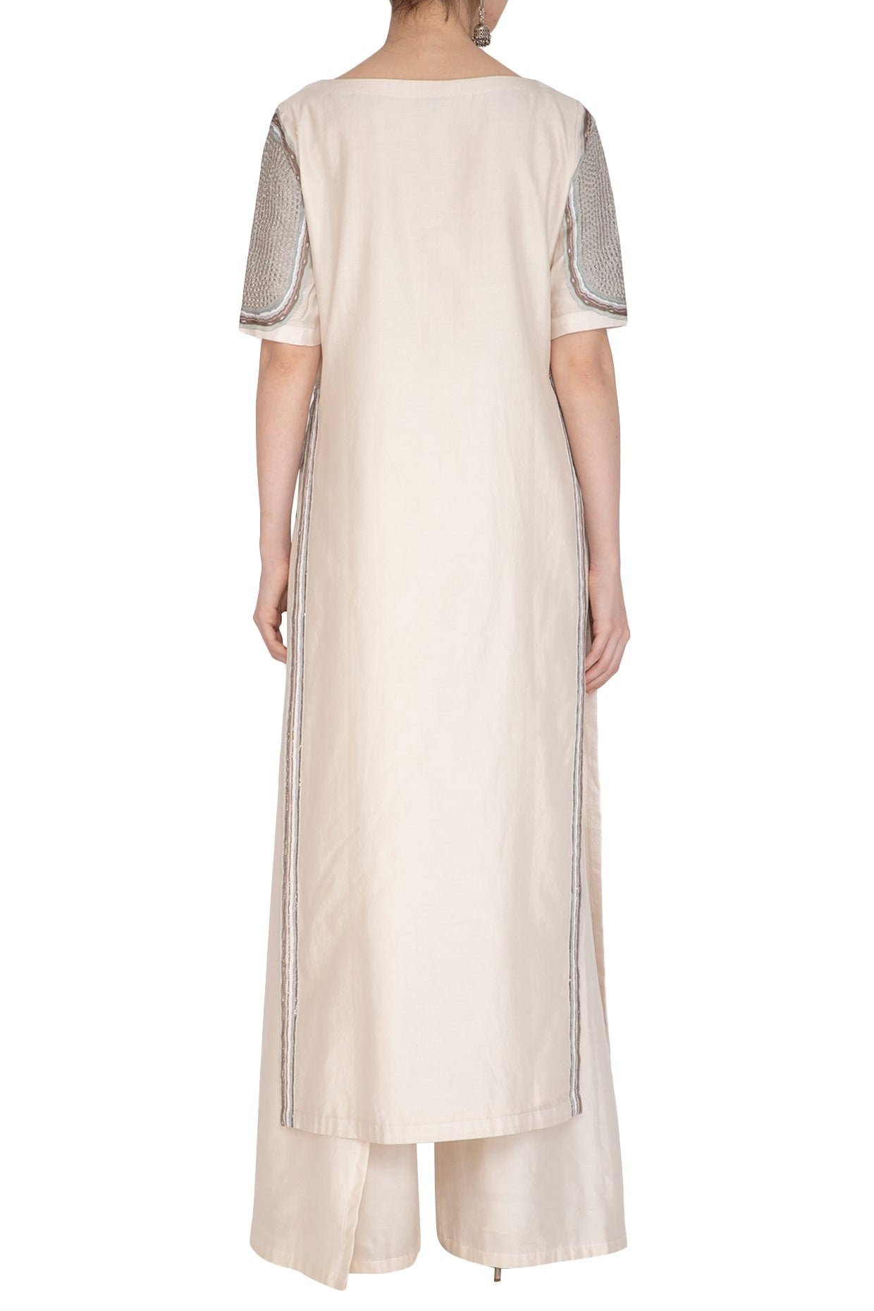 Off White Embroidered Kurta With Palazzo Pants