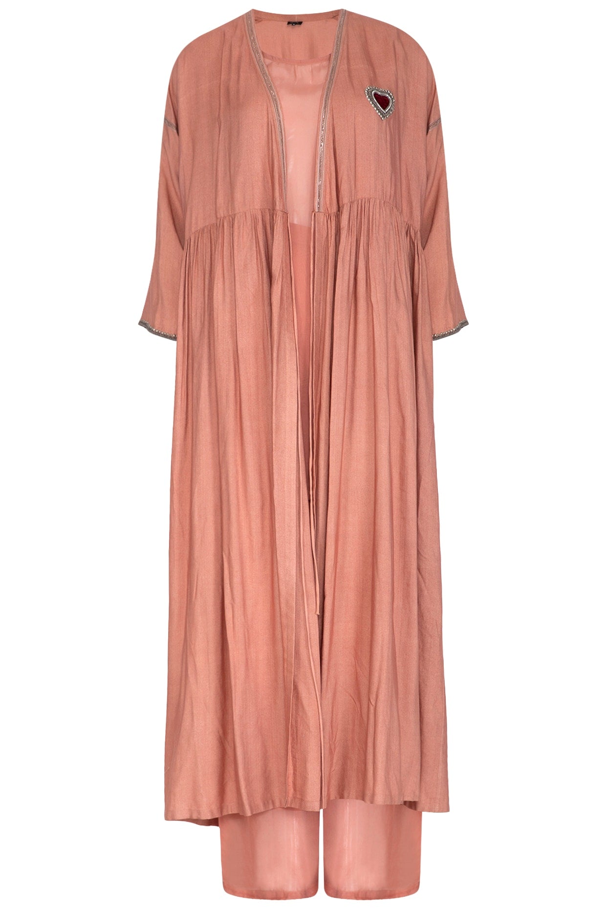 Copper Embroidered Tie-Up Shrug With Crop Top & Palazzo Pants